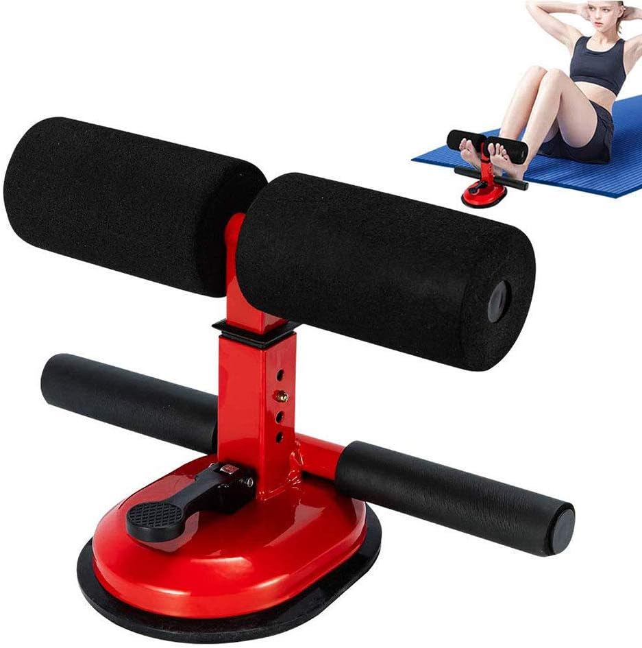 Portable Sit Up Bar Suction Floor Exercise Stand Padded Ankle Support Sit-up Workout Equipment for Home Gym Fitness Work Travel Gear Red