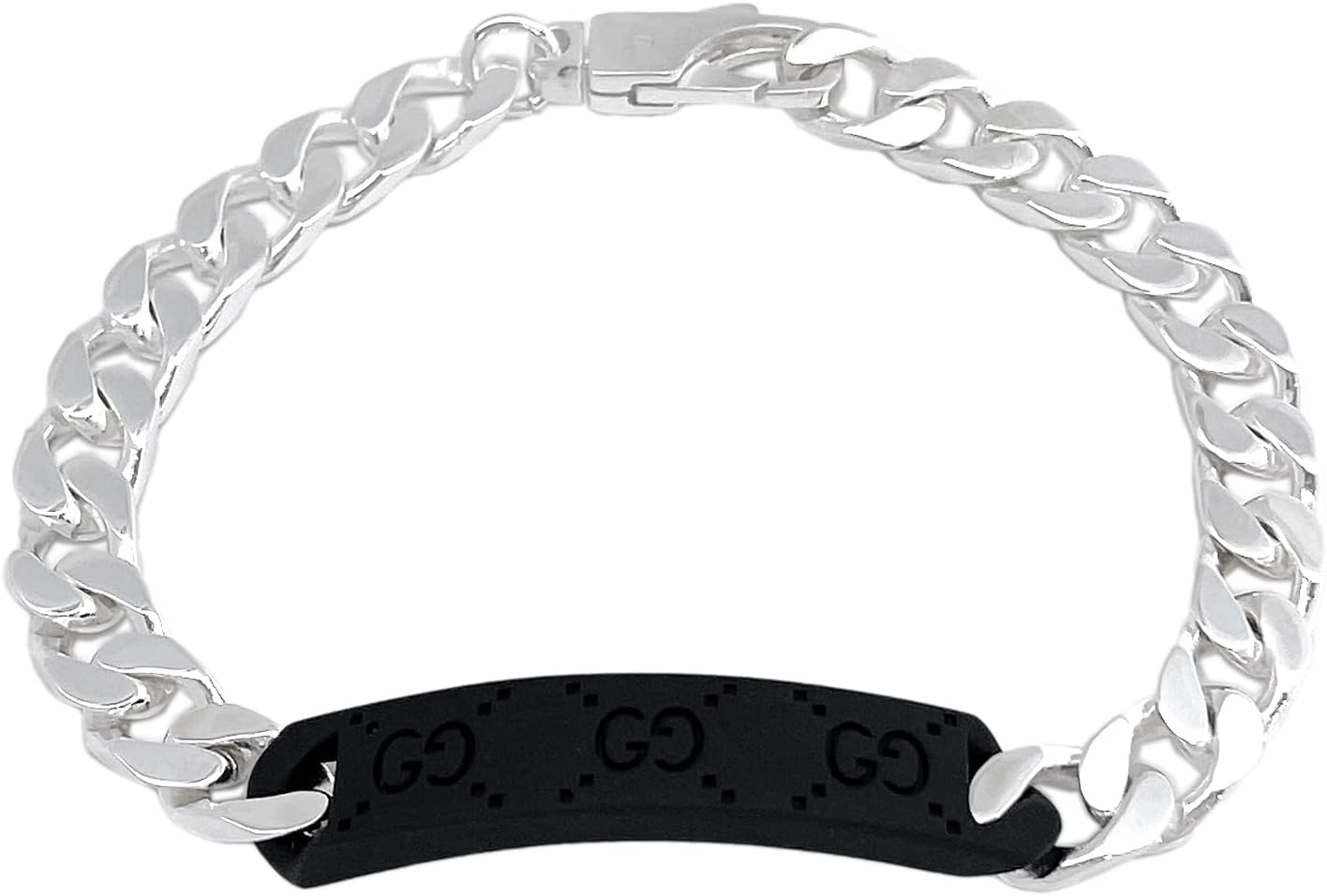 グッチ(Gucci) GGタグ チェーン ブレスレット シルバー ブラック 17cm フリーサイズ スターリングシルバー 宝石なし 797167 09832 8488