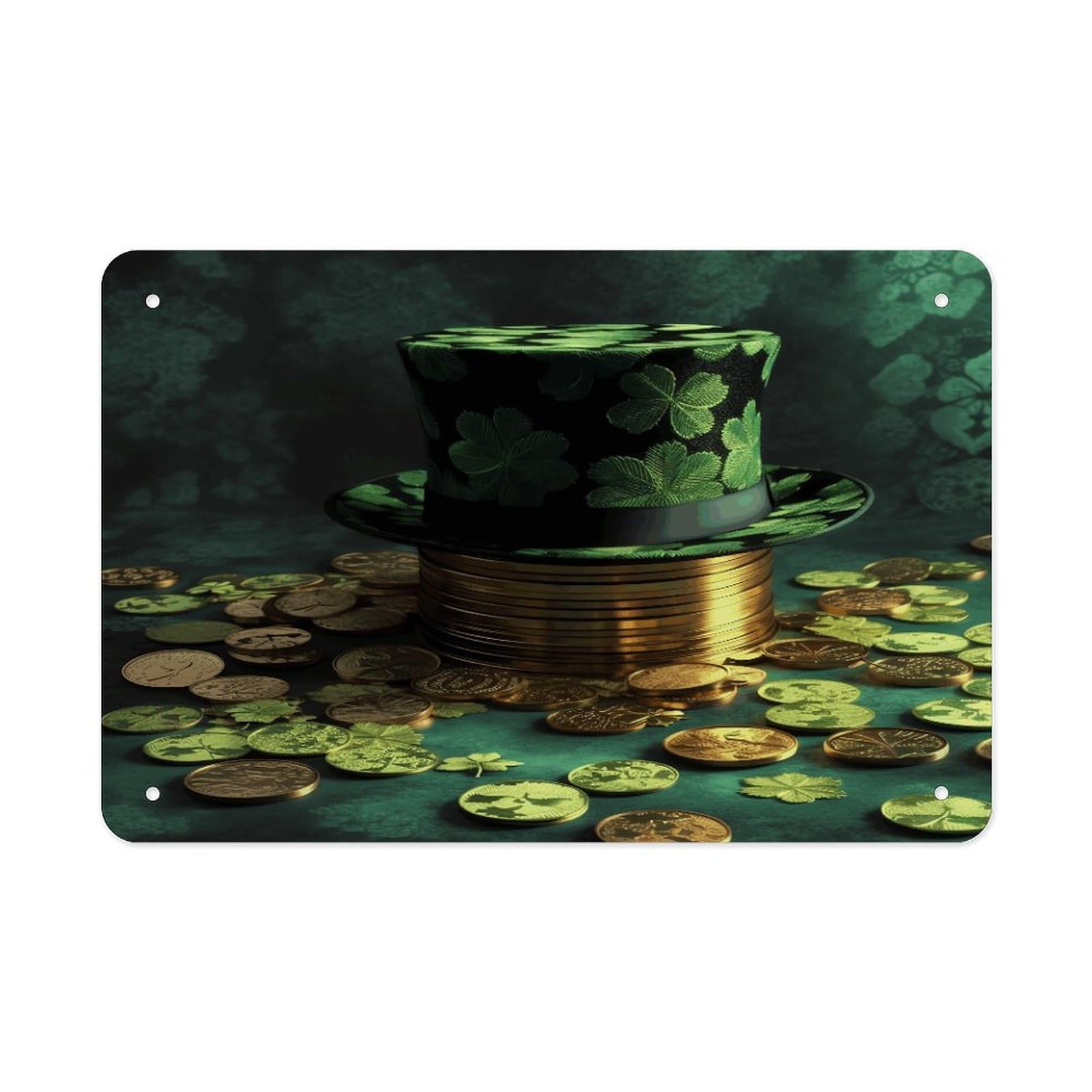 Fekiloot Style Green Hat And Gold Coins Metal Signs Wall Art Tin Sign