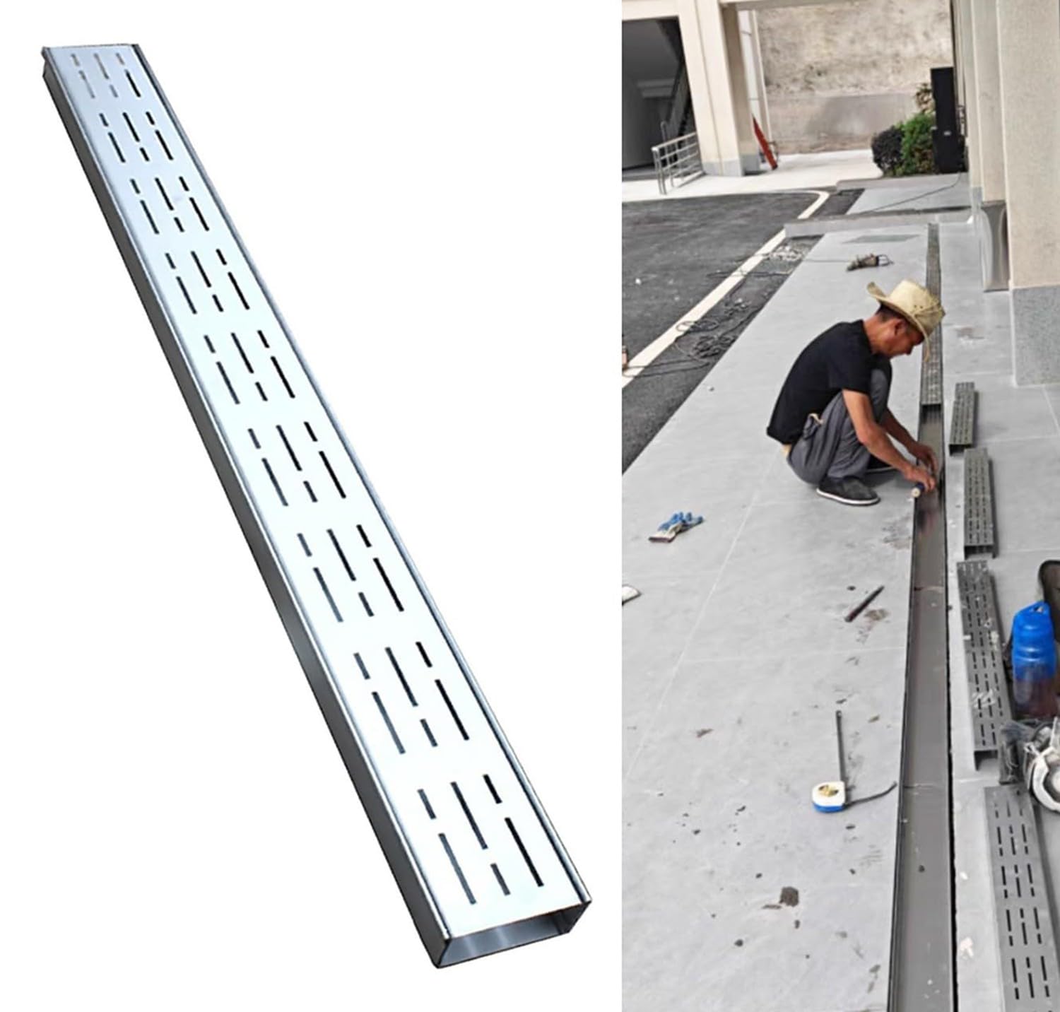 WQPMNYG Outdoor Stainless Steel Drainage Channel, Narrow Channel Drain System, Groove Drain Cover for Courtyard, Effective Water Accumulation Reduction, Durable Outside Drain Solution