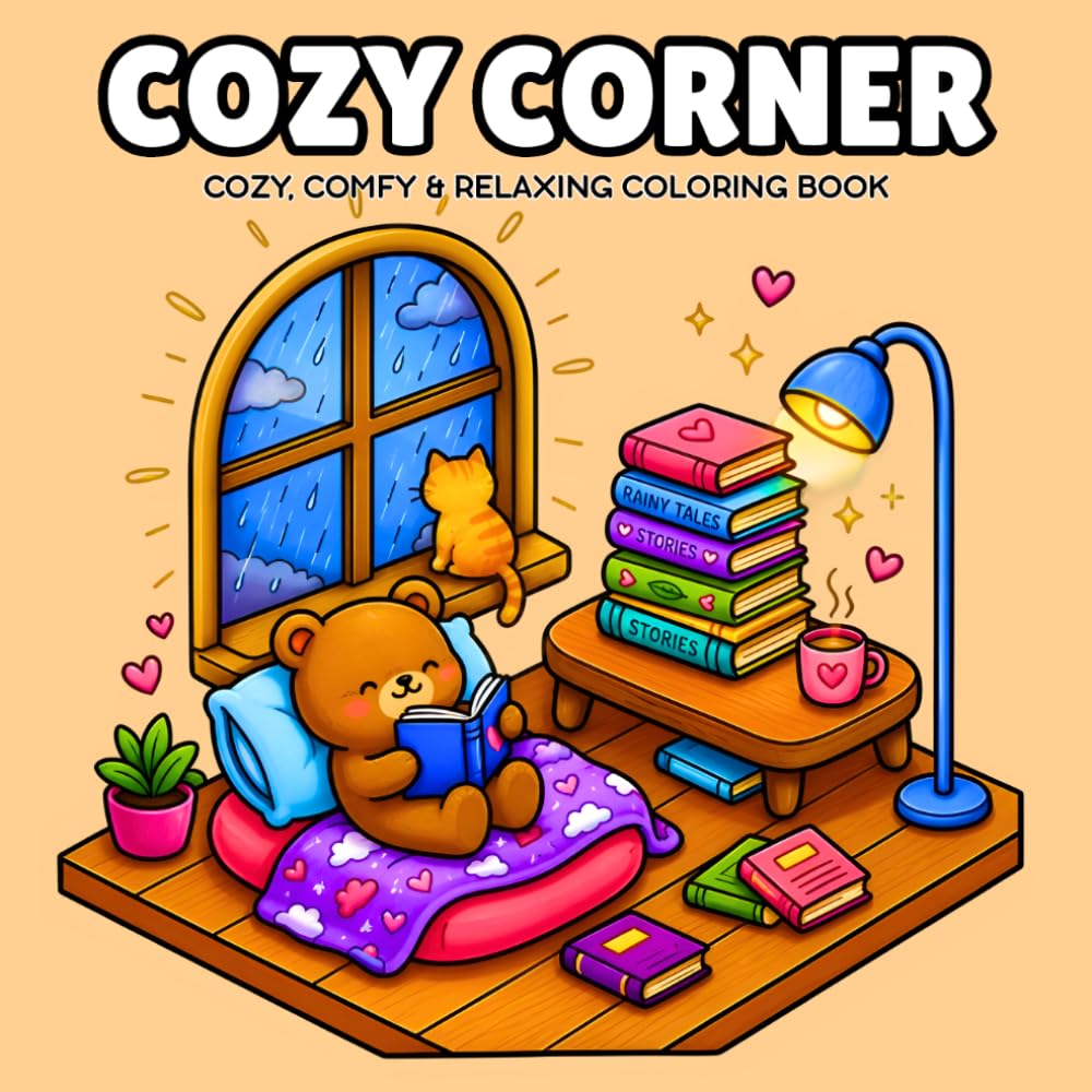 Cozy Corner Coloring Book: Cute Hygge Spaces, Cozy Rooms, Reading Nooks, Dreamy Bedrooms, Charming Kitchens & Relaxing Home Scenes for Stress Relief and Relaxation