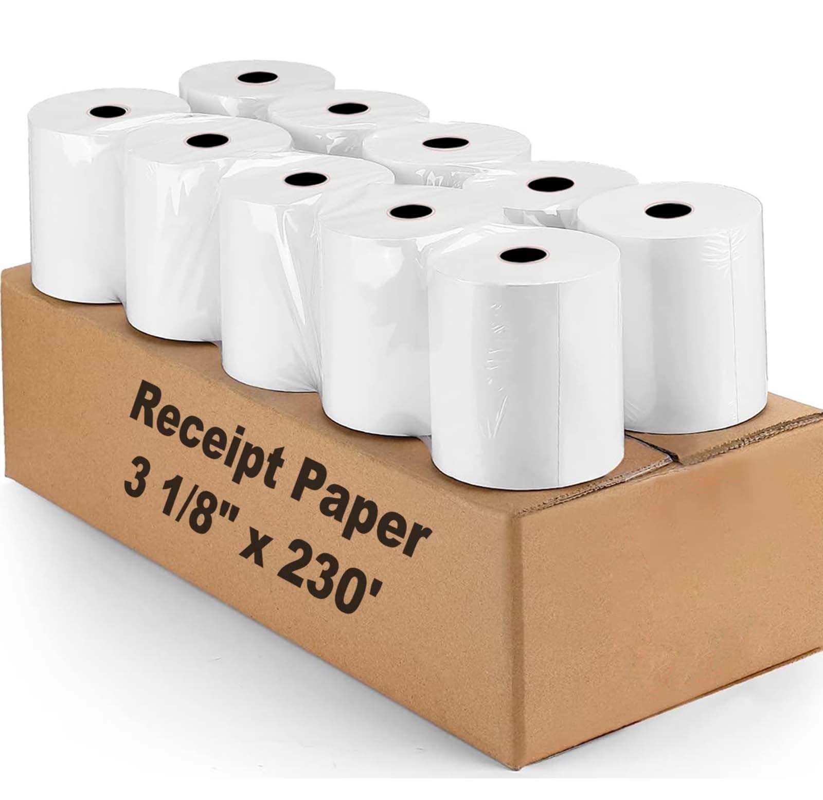 Coopaty Rollos de papel térmico para recibos de 3 1/8 x 230, 10 rollos de papel térmico para caja registradora POS