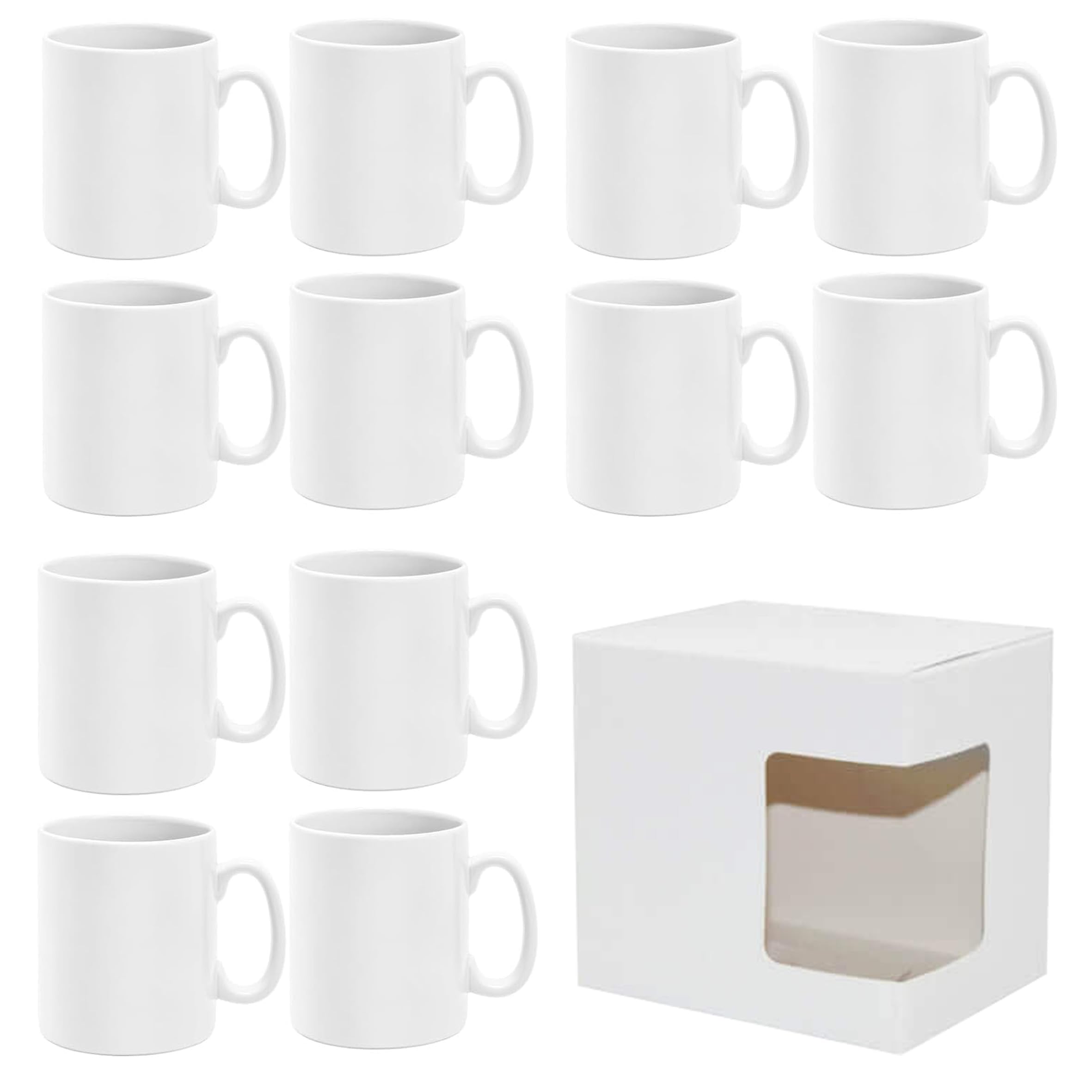 Set da 12 Tazze Bianche in Polimero per Sublimazione | 325 ml | da Personalizzare per Feste e Regali | per Caffè, Tè, Tisana, Colazione