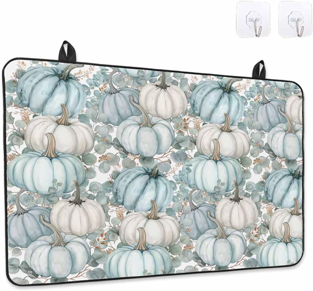 Stove Top Cover for Electric Stove Fall Thanksgiving Watercolor Light-Sky-Blue Pumpkins Eucalyptus Leaves 36" x 21" Heat Resistance Electric Stove Cover Glass Stove Top Protector Counter Protector