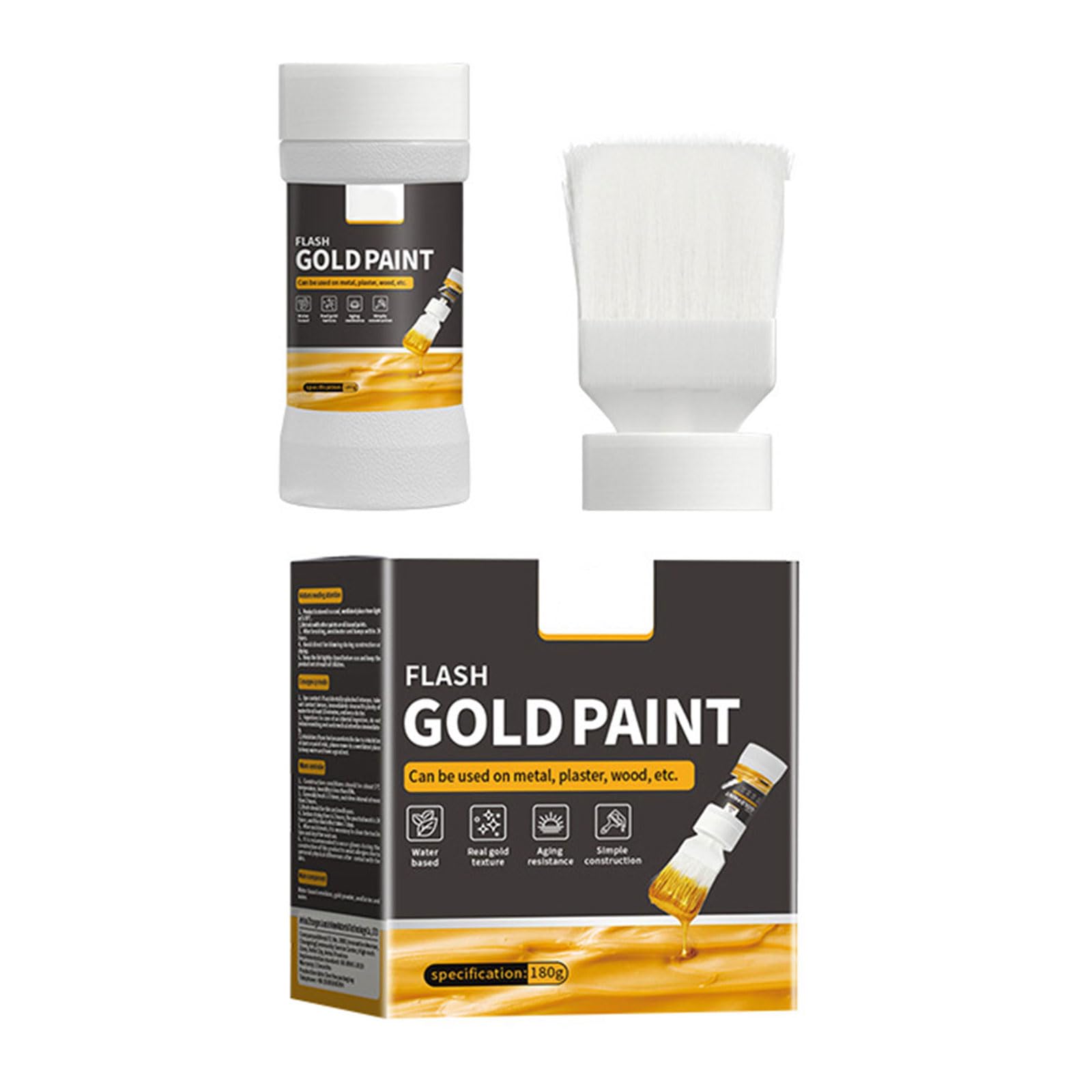 Temooues Gold Water Based Foil Paint Integrated Brush For Home Decoration Strong On Various Surfaces Rapid Drying Ceramic Paint