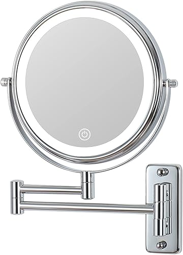 Espejo de maquillaje recargable iluminado para pared espejo de tocador de doble cara con aumento de 10X espejo de maquillaje giratorio de 360 con