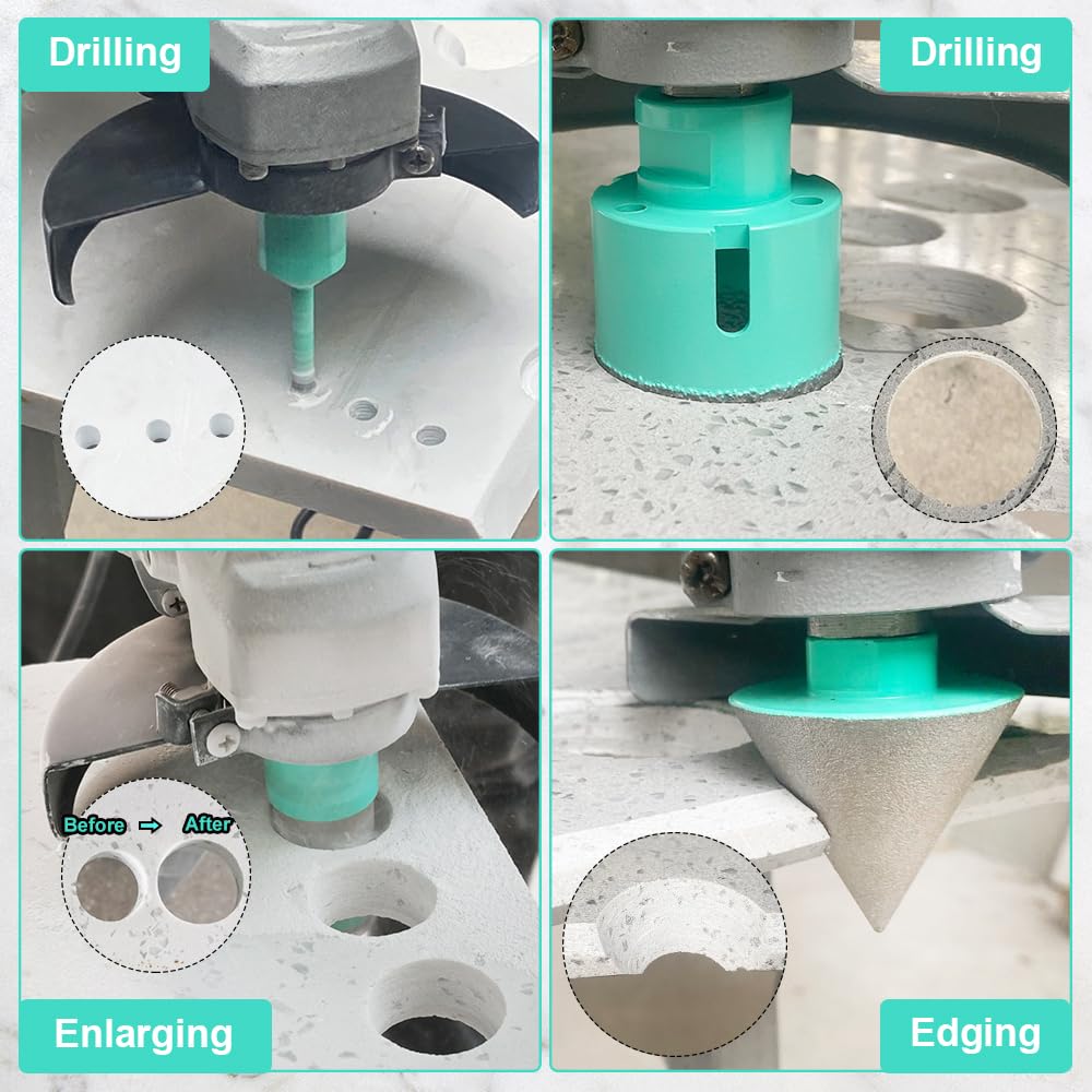 Punte Diamantate per Piastrelle - 10 pezzi (6/6/8/25/50/68mm+10mm Fresa Diamantata+35mm Fresa Diamantata+50mm Punte per Smusso+Adattatore) Seghe a Tazza per Gres Ceramica