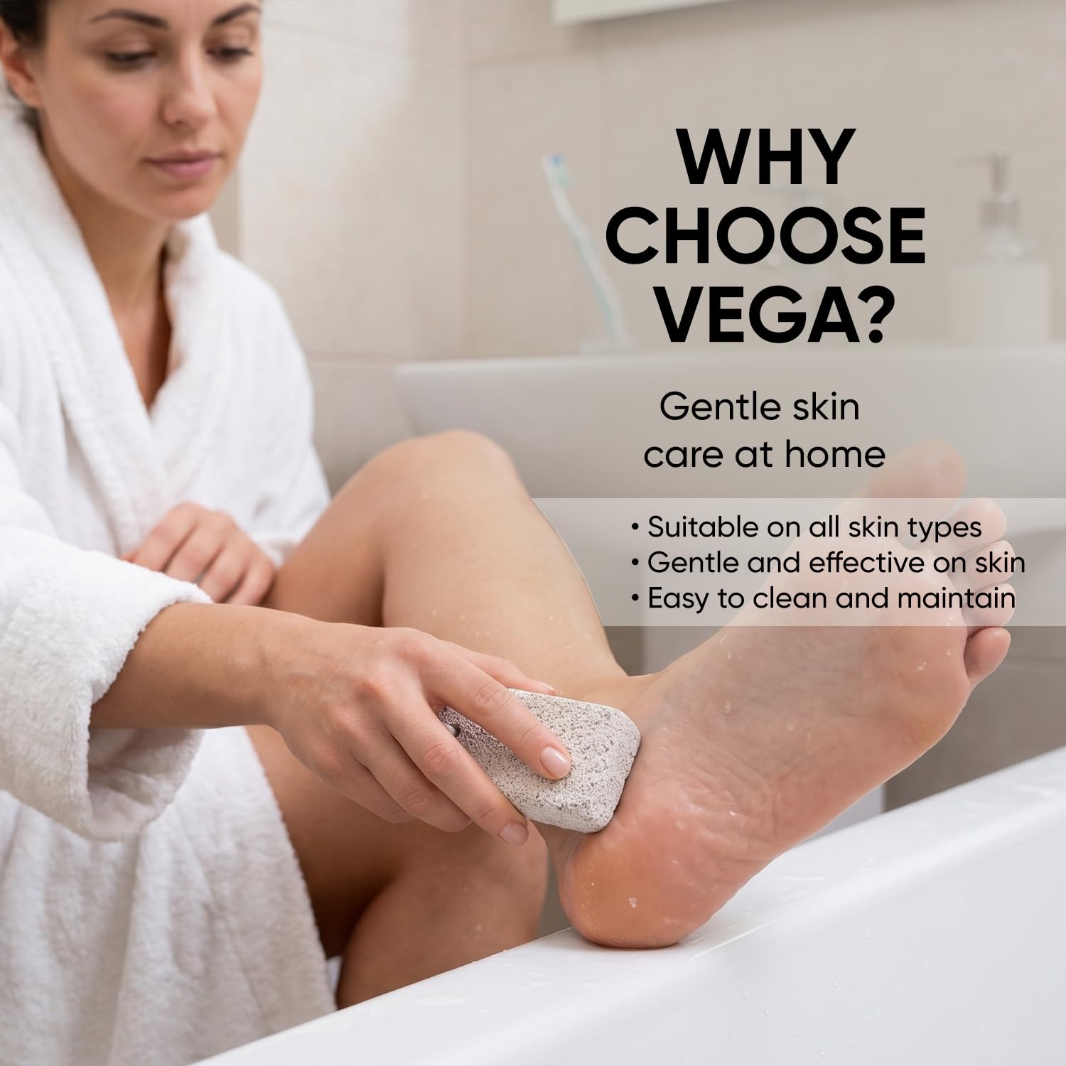 VEGA Rectangle Pumice Stone for Feet | Foot Scrubber for Dead Skin, Callus & Cracked Heels Removal | Pedicure Stone for Men & Women | Smooth & Soft Feet | Reusable Foot Care Tool | White (PD-10) 2