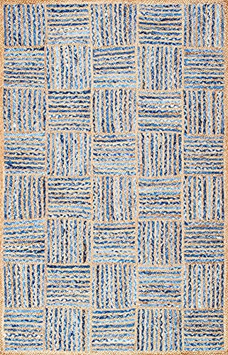 Image of Jute Braided Natural Hand Woven & Reversible Rug for Living Room Kitchen Entryway, Farmhouse Rustic Burlap Carpet Floor Mat (denimbox, 3X5-feet)
