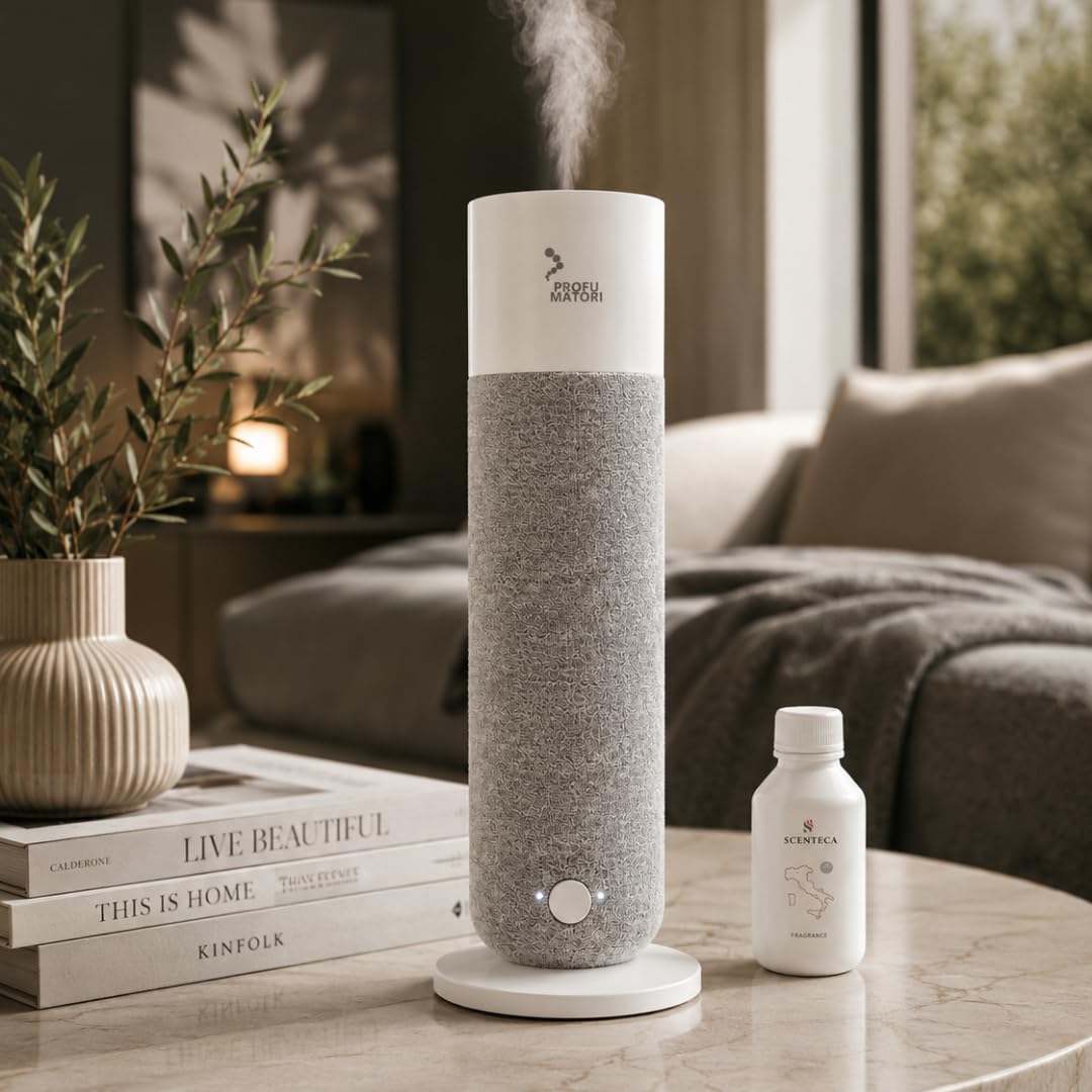 Diffusore profumo ambiente Smart EVO100 TL, fragranza Rosso Divino, nebulizzazione a freddo, controllo buetooth, copertura fino a 100 m², luce ambientale integrata, 100 ml, Colore Grigio