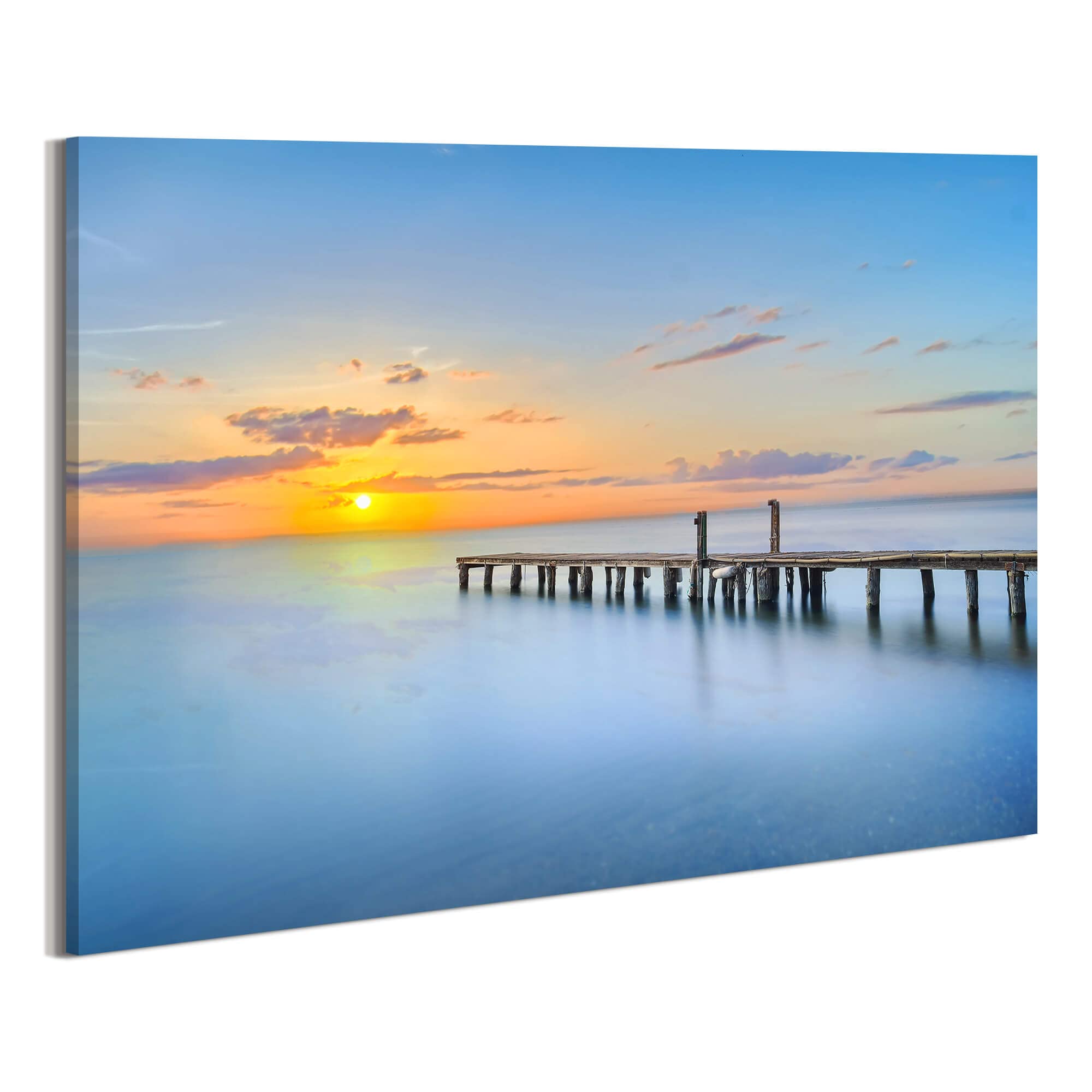 Ocean Canvas Wall Art Bathroom: Sea Sunset Picture Seascape Scene Dock Print Artwork Beach Coastal Pier Painting for Living Room Home Decorations 36 x 24 Inch