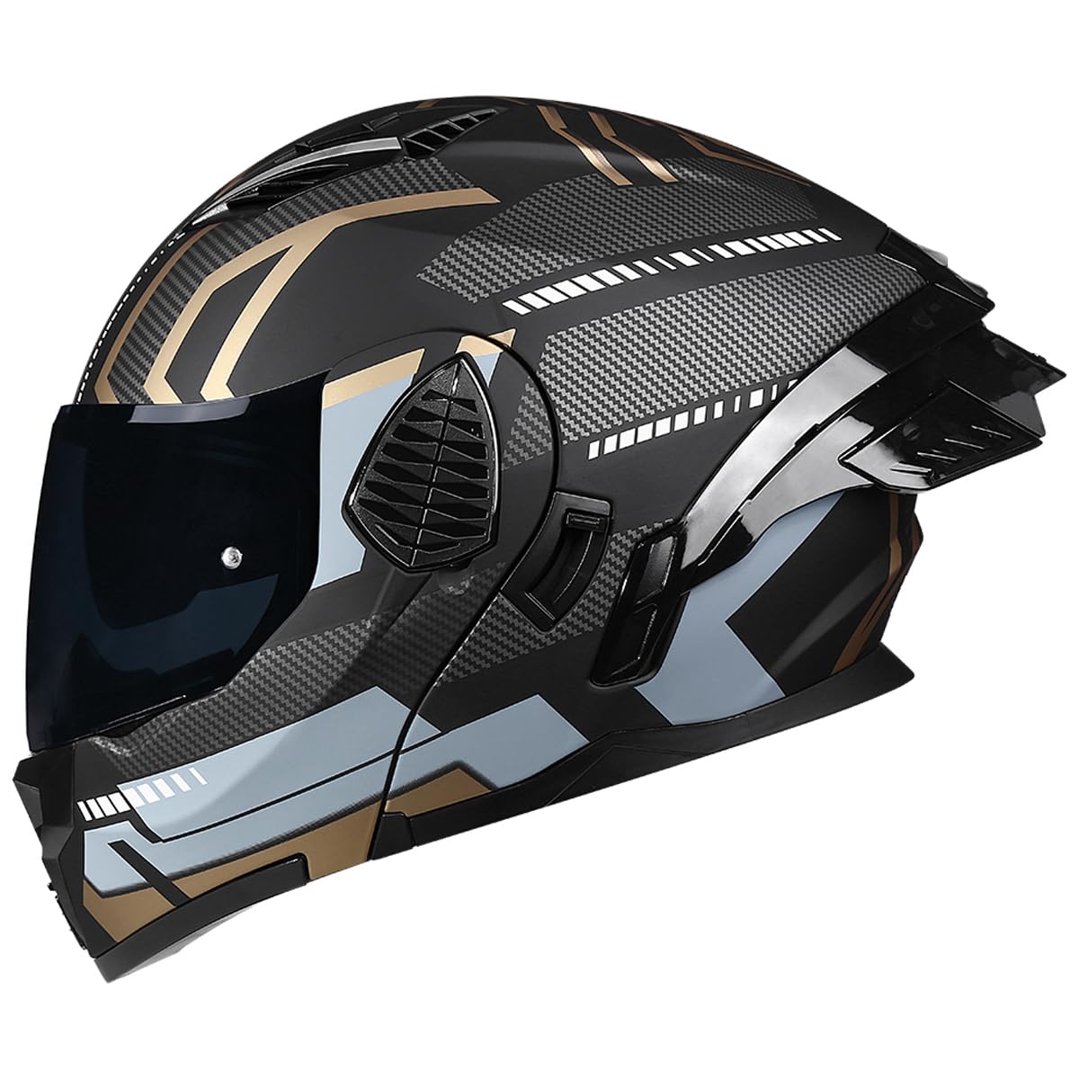 Motorrad Integral Klapphelm mit Doppelvisier integriertes Motorrad für Erwachsene Männer und Frauen Straßenrennen Moped DOT/ECE Zugelassen (Black Gold-Smoke Visor,Large)