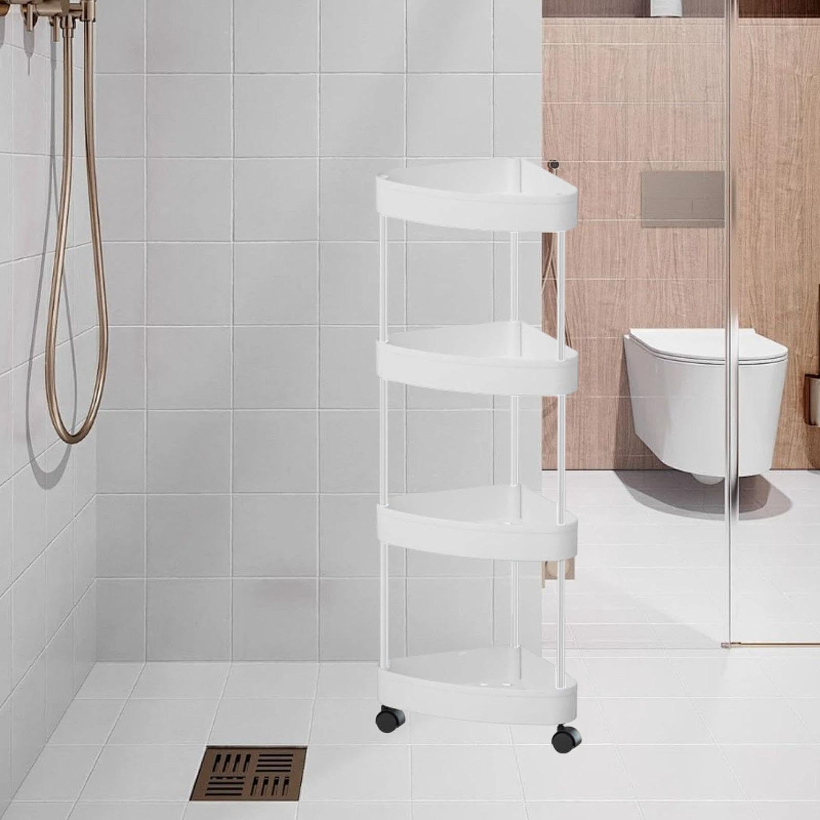 Estante de Esquina móvil con Ruedas para baño y Cocina, 4 Niveles Blancos, Individual