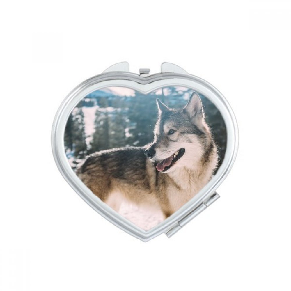 Miroir compact cœur portable pour sac à main avec motif animaux de compagnie