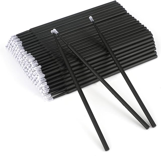 GCQQ 100PCS Micro Brush Applicator, Micro Mascara Wands for Eyelash Extensions Makeup Clean (Black)