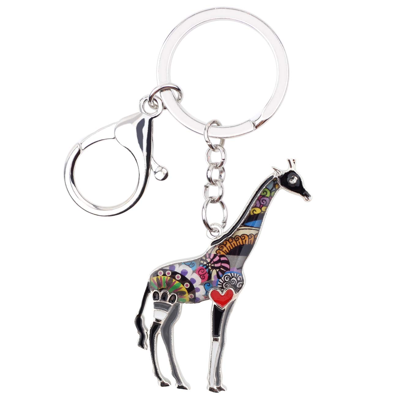 DOWAY African Jungle Giraffe Keychain Car Key Charms Wallet Pures Pendant Jungle Giraffe Gifts for Women Girls (Black)