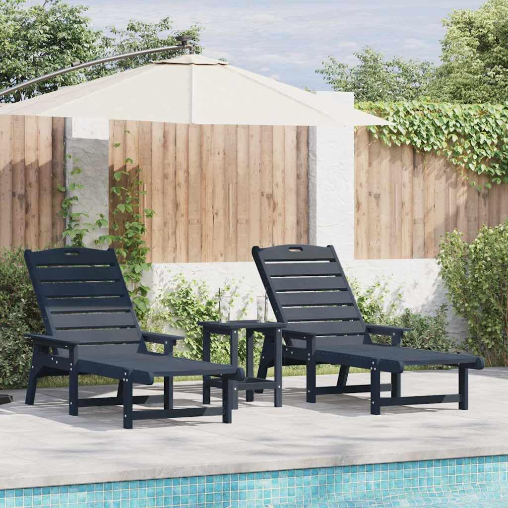 Set di 2 lettini prendisole blu navy, 195,5 x 53 x 98,5 cm, in polietilene, robusto lettino relax con schienale regolabile, per giardino, terrazza e piscina
