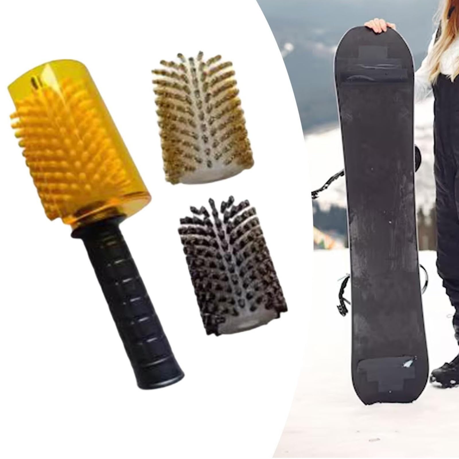 Zestaw pędzli woskowych do snowboardu, wydajna szczotka rolkowa z osłoną uchwytu osi i 3 szczotkami (nylon, mosiądz, włosie końskie) do konserwacji snowboardu