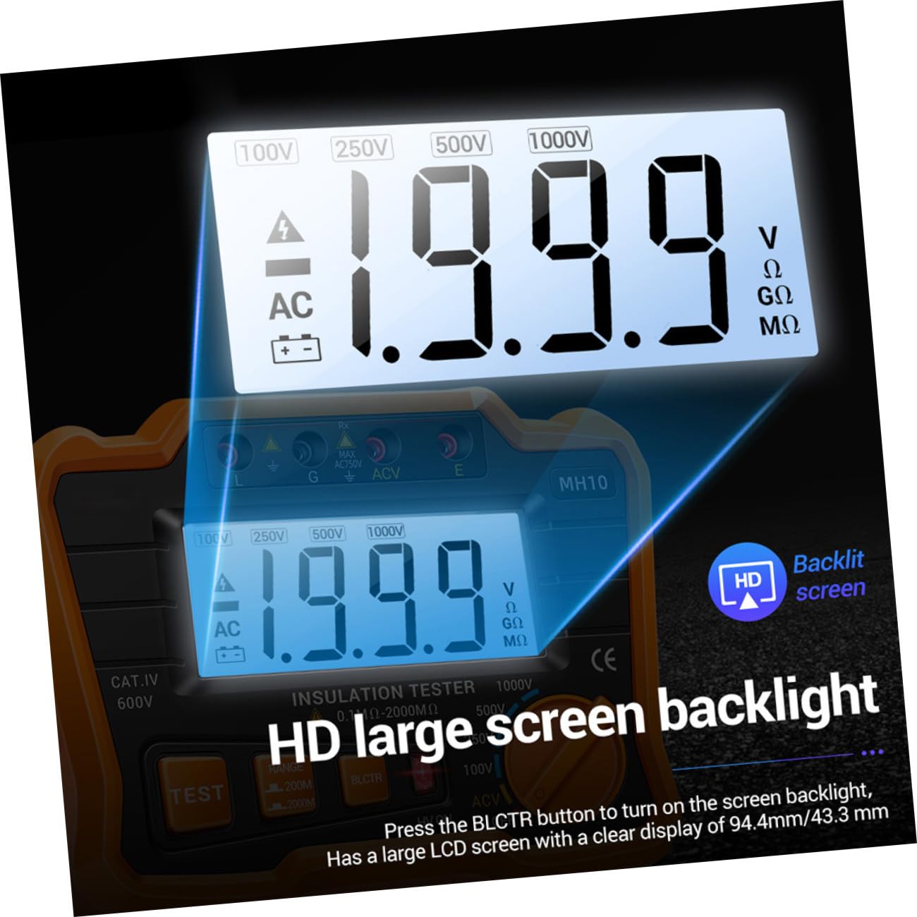 Alipis 1Ensemble Digital Megohmmeter With Backlight Insulation Resistance Tester For Electrical Equipment And Materials