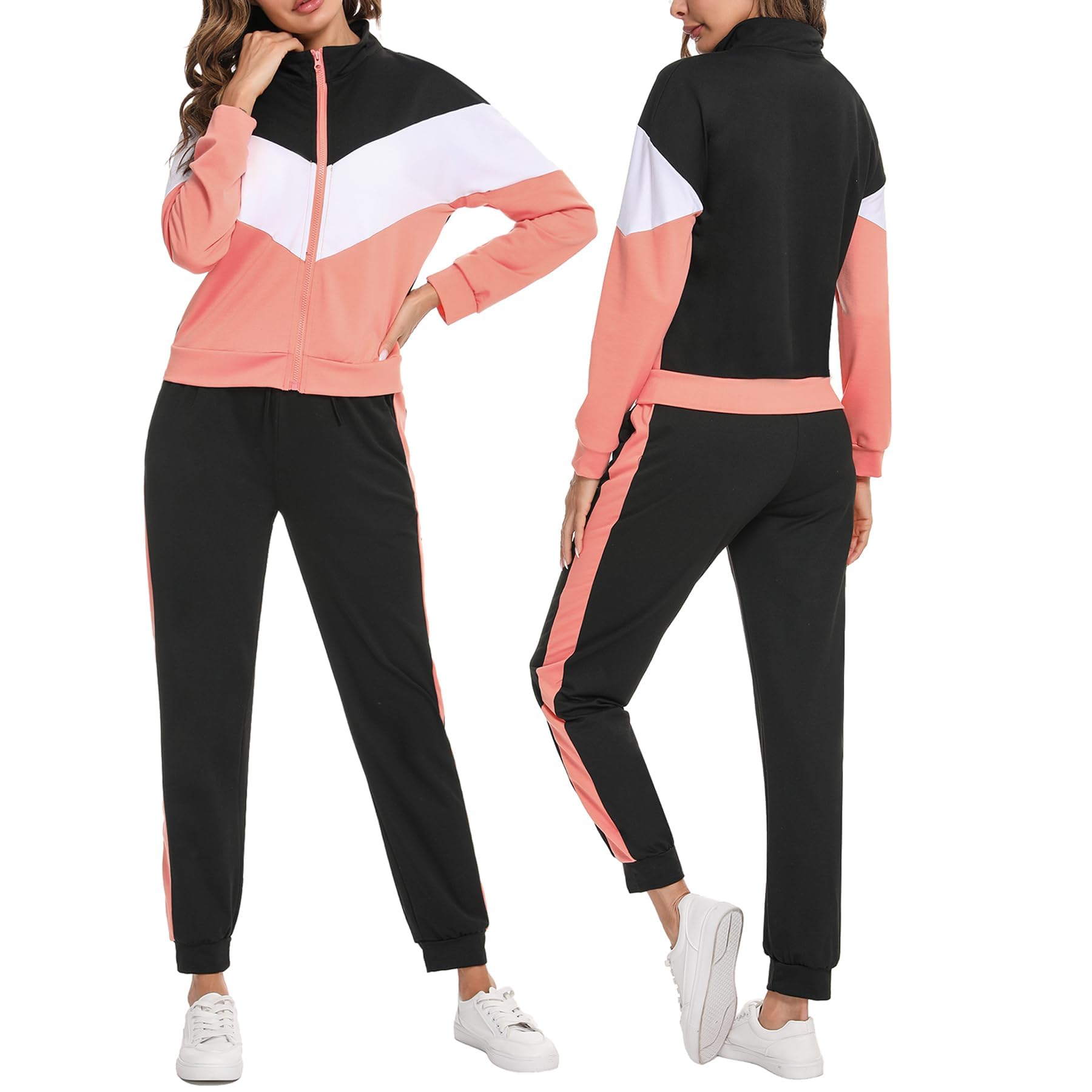 Marvmys Tuta Donna Sportiva Due Pezzi Giacca con Zip e Pantaloni Lunghi