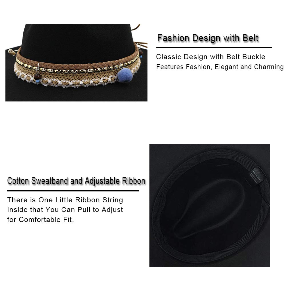 Boho Cappelli per le donne Feltro Fedora Cappelli a Tesa larga Panama