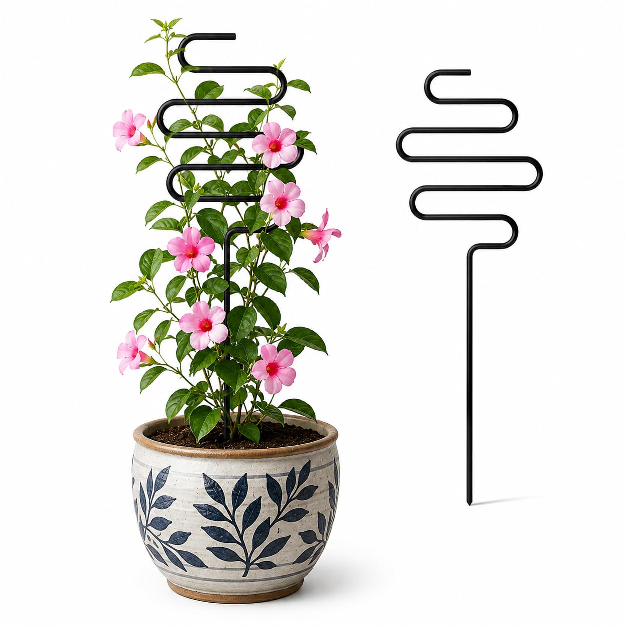 NK Ventures- Garden Solutions Metal Plant Support for Climbing Plants| Bonsai | Office Desk| Decorative S-Wave Trellis Stake for Pots | Rustproof Black Iron Garden Stand, 16 Inch | Set of 1-image-5