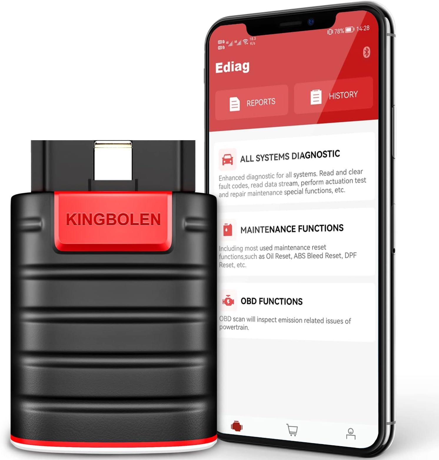 KINGBOLEN Ediag OBD2 Scanner Bluetooth, Bidirectional Scanner All System Diagnostic Tool for iOS & Android, Active Test,15+ Reset Function, FCA AutoAuth, 1 Year Update