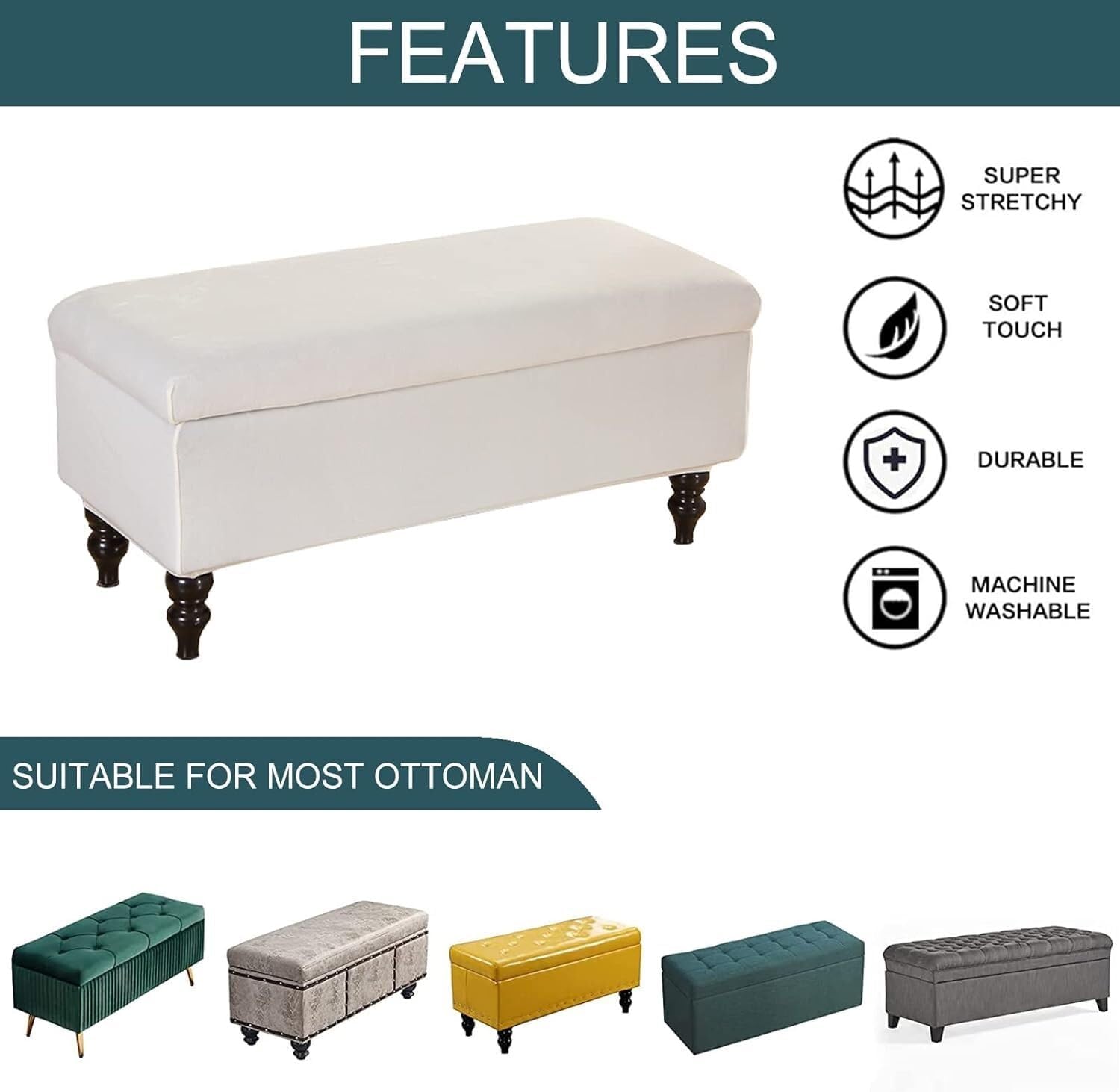 Konsilsa Velvet Storage Ottoman Slipcover,Stretch Footstool Protector Cover with Elastic Bottom for Folding Ottoman Bench, Stylish Protective Slipcovers (Color : E, Size : Large)