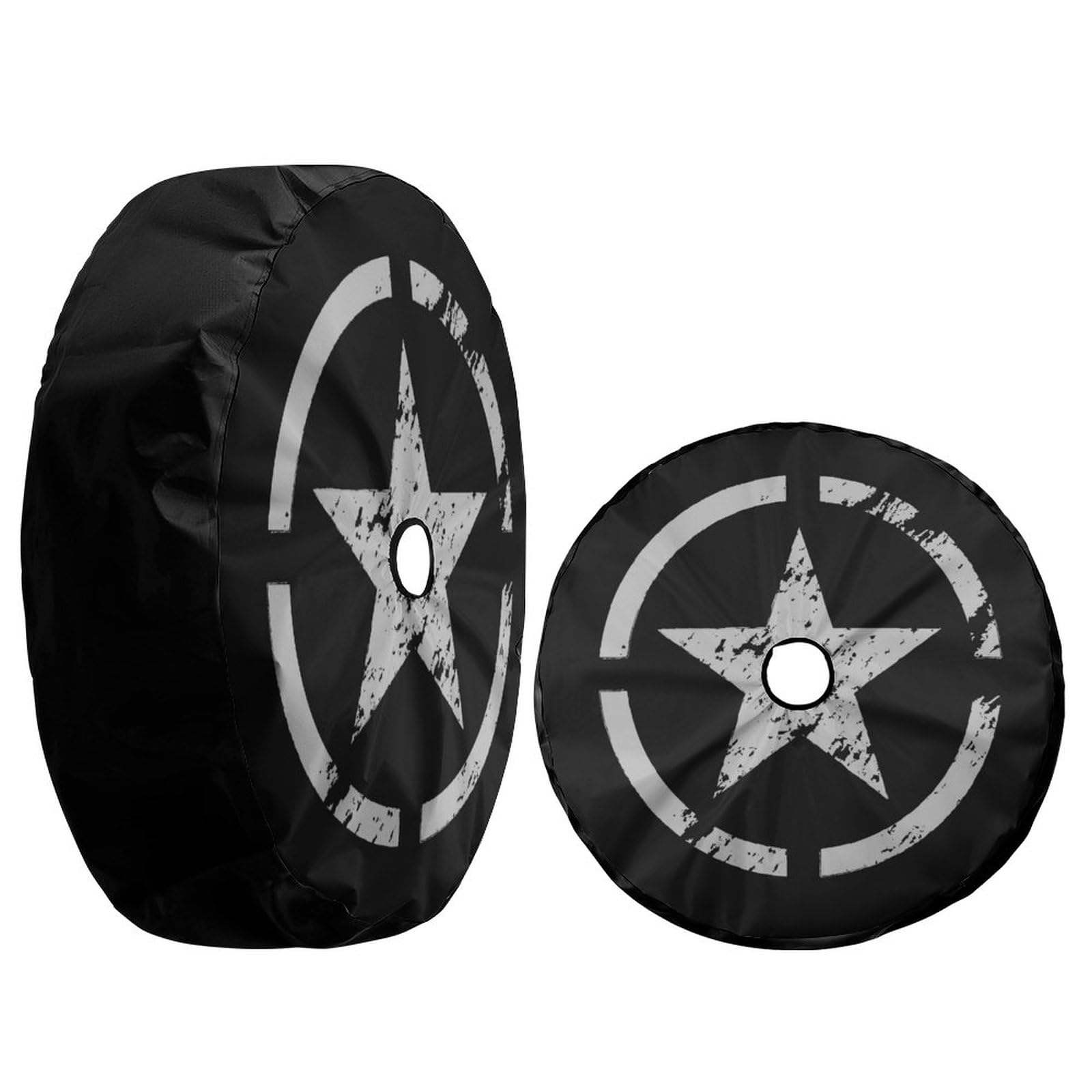 Dujiea Military Tactical Star Spare Tire Cover with Backup Camera Hole, Universal Wheel Tire Cover Tire Protectors for Jeep Trailer RV Van SUV Truck Camper and Many Vehicle 17inch — view 3