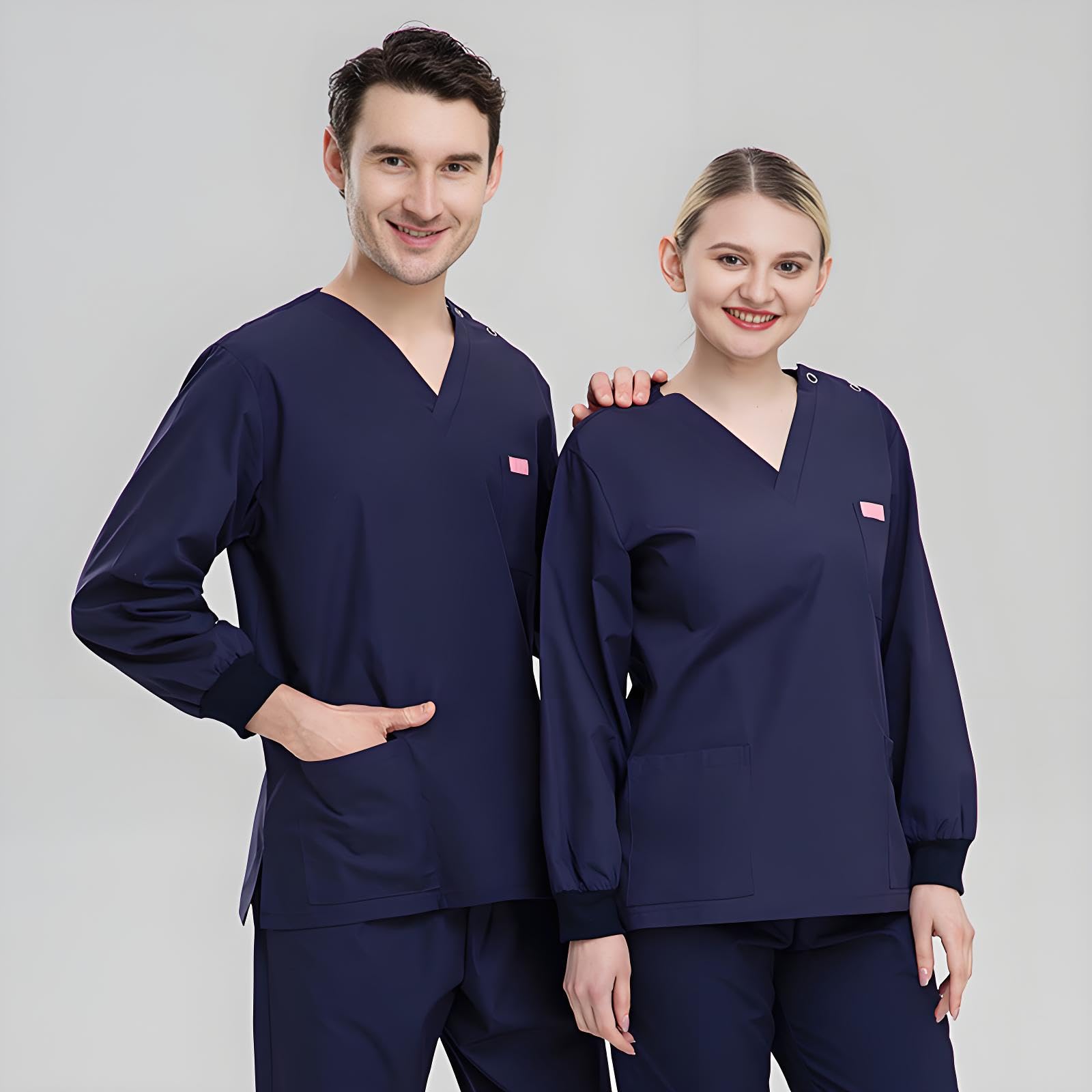 Conjunto de ropa quirúrgica médica para mujer, conjunto de ropa quirúrgica negra para mujer, conjunto de ropa quirúrgica para manos curativas para mujer (azul marino, manga larga, M, M)