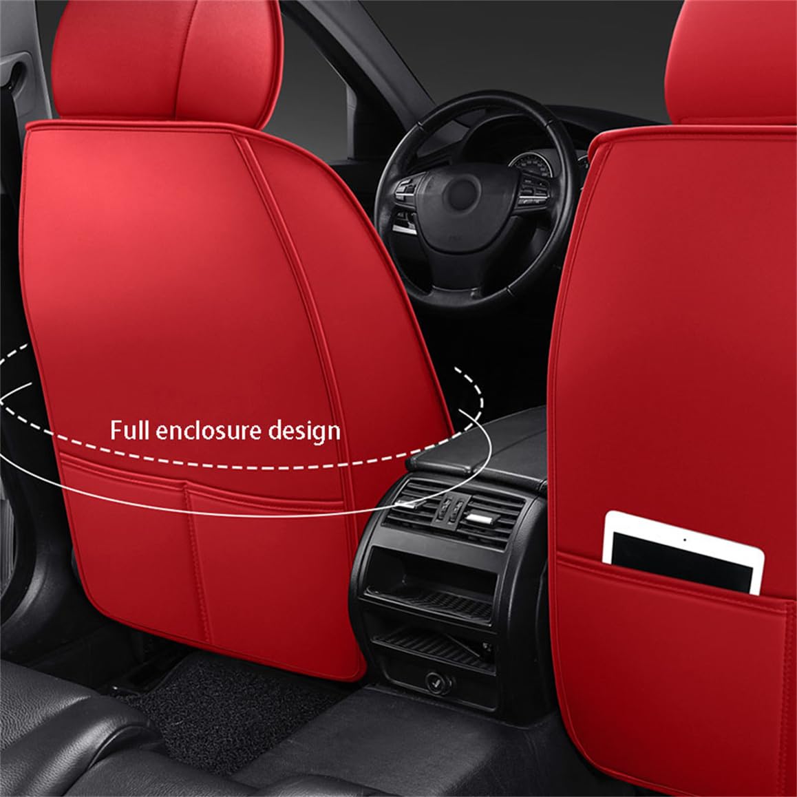 IBCEL Luxury Car Seat Covers Full Set 5 Seats for Ford Focus Black Red Leather Car Seat Cover Front and Rear Seat Protectors — view 8
