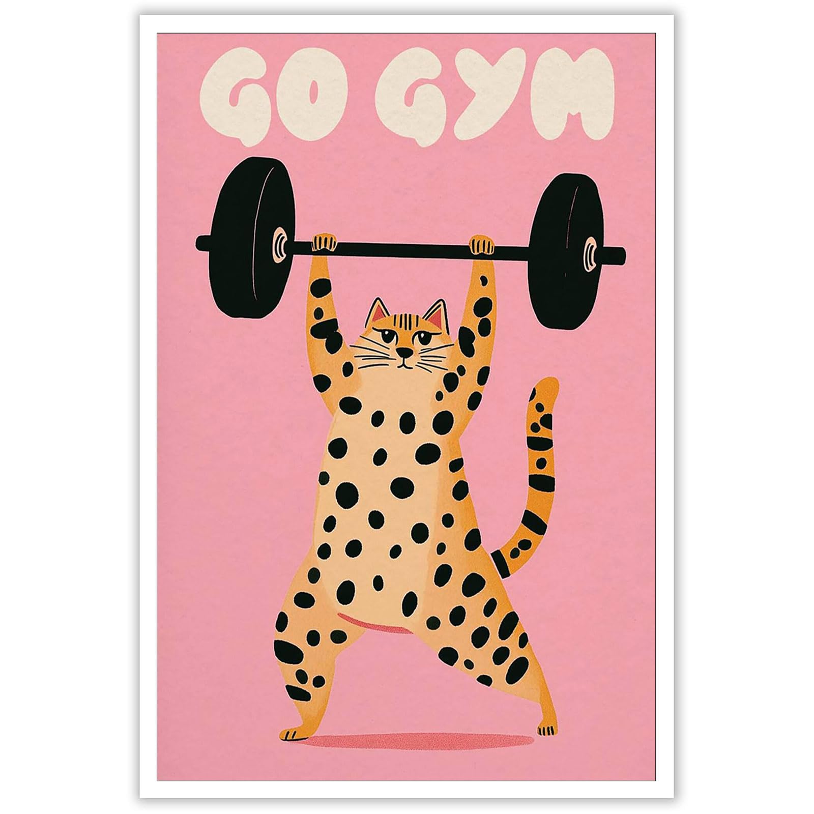 Funny Cat Go Gym Room Canvas Wall Art Cat Fitness Sports Weightlifting Poster Trendy Abstract animal Workout Prints Painting For Home Exercise Room