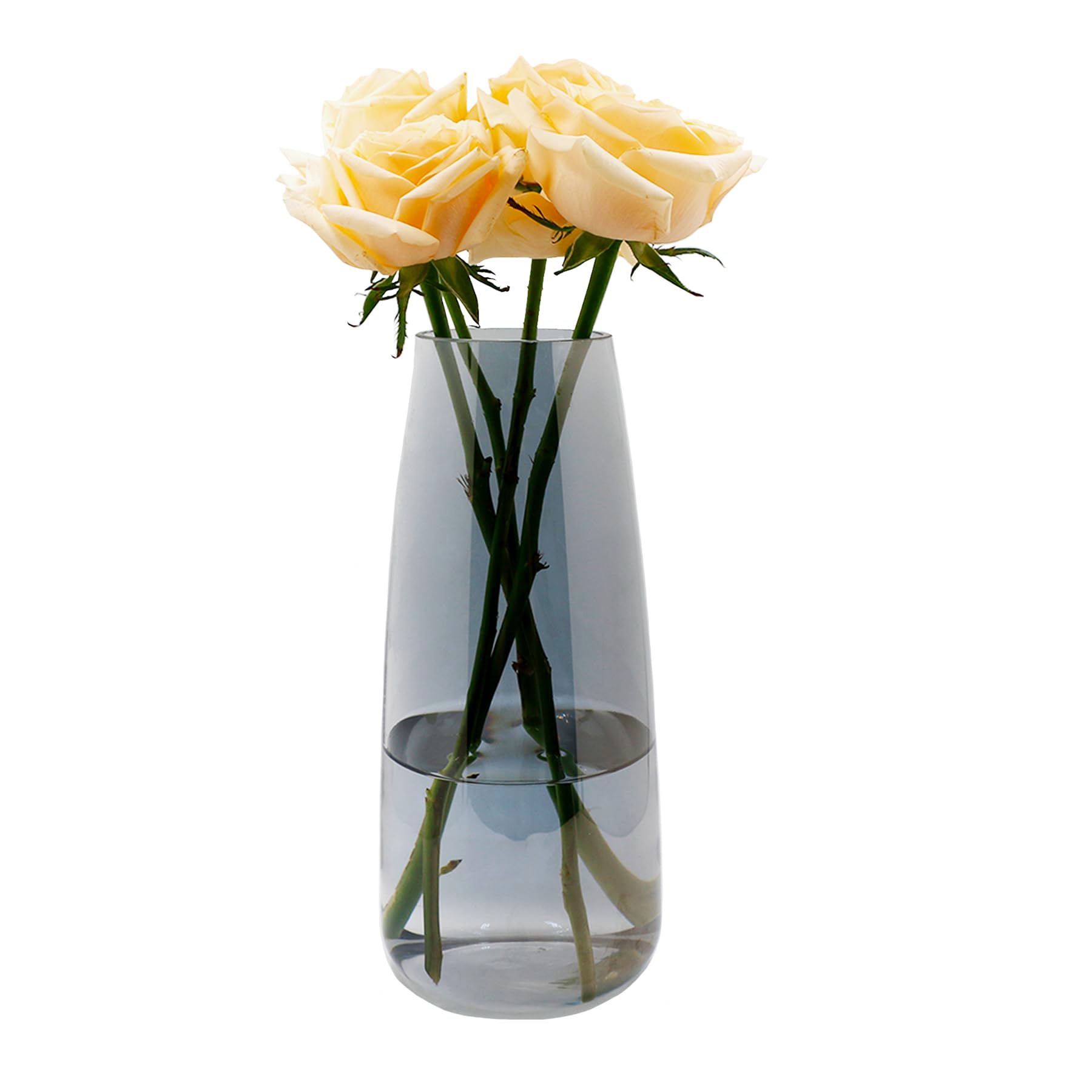 Florero de Vidrio, ins Moderno jarrón de Cristal Transparente, 22 CM de Alto Jarrón de Cristal para la decoración de la Mesa, jarrones Decorativos para la Hierba de la Pampa, Tulipanes (Gris Ahumado)
