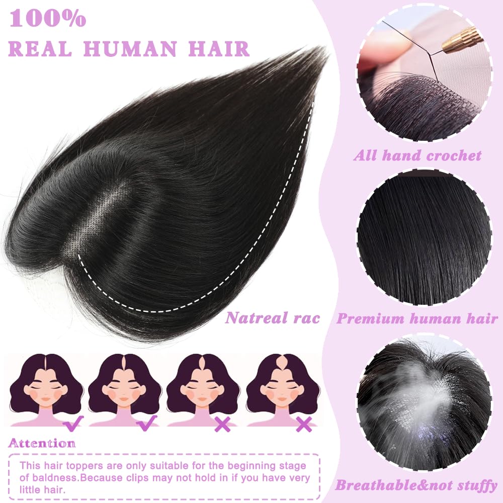 Lagomance Hair Toppers for Women Real Human Toppers for Women with Thinning Hair 100% Real Human Hairpieces 10 inch Swiss Base Hairpieces for Thinninghair(Natural Black) - Image 4
