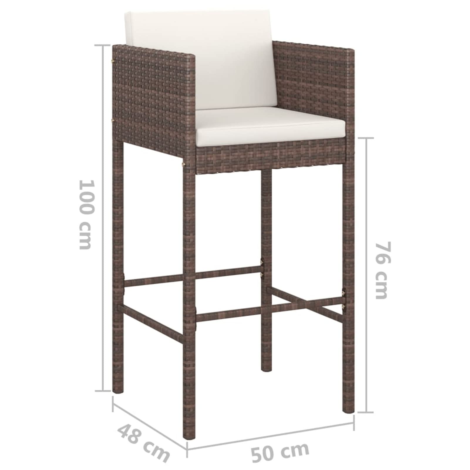 Rantry Set de Bar de jardín 3 Piezas y Cojines ratán sintético marrón Mesa Alta Exterior mesas Altas y taburetes Barra de Bar Exterior Jardin 70 x 70 x 110 cm
