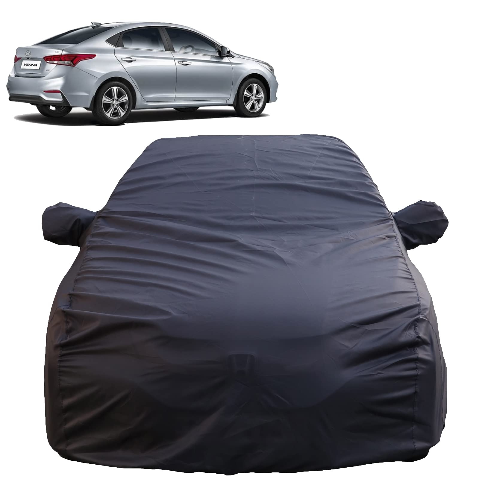 Autofact Waterproof Car Body Cover Compatible with Hyundai NexGen Verna (2017 to 2022) with Mirror Pockets, 4 x 4 American Matty, Long Lasting Strong Durable Material, Grey Color