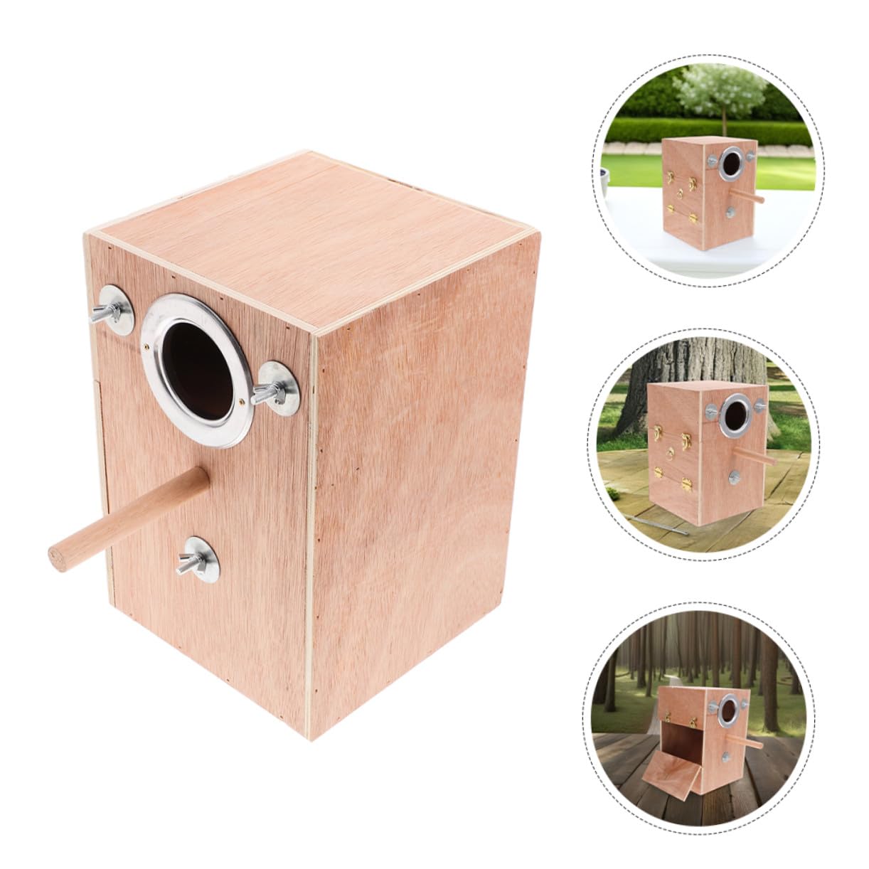 Caja Nido de Madera para Periquitos con Soporte y Colgante Exterior Habitáculo para Cría de Agapornis Cacatúas Pinzones y Pequeños Diseño y