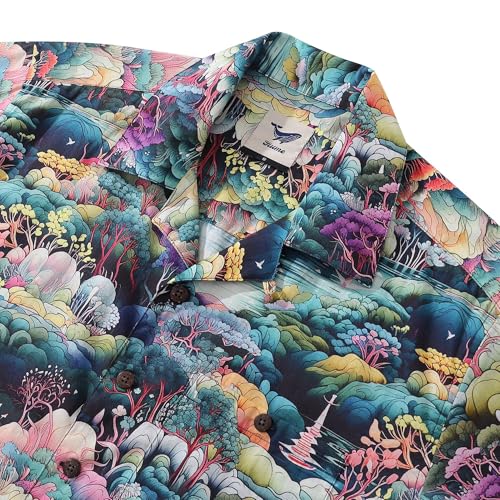 Men's Hawaiian Shirt 100 Cotton Secret Garden Short-Sleeve Aloha Shirt Summer Beach Shirts with Pocket2