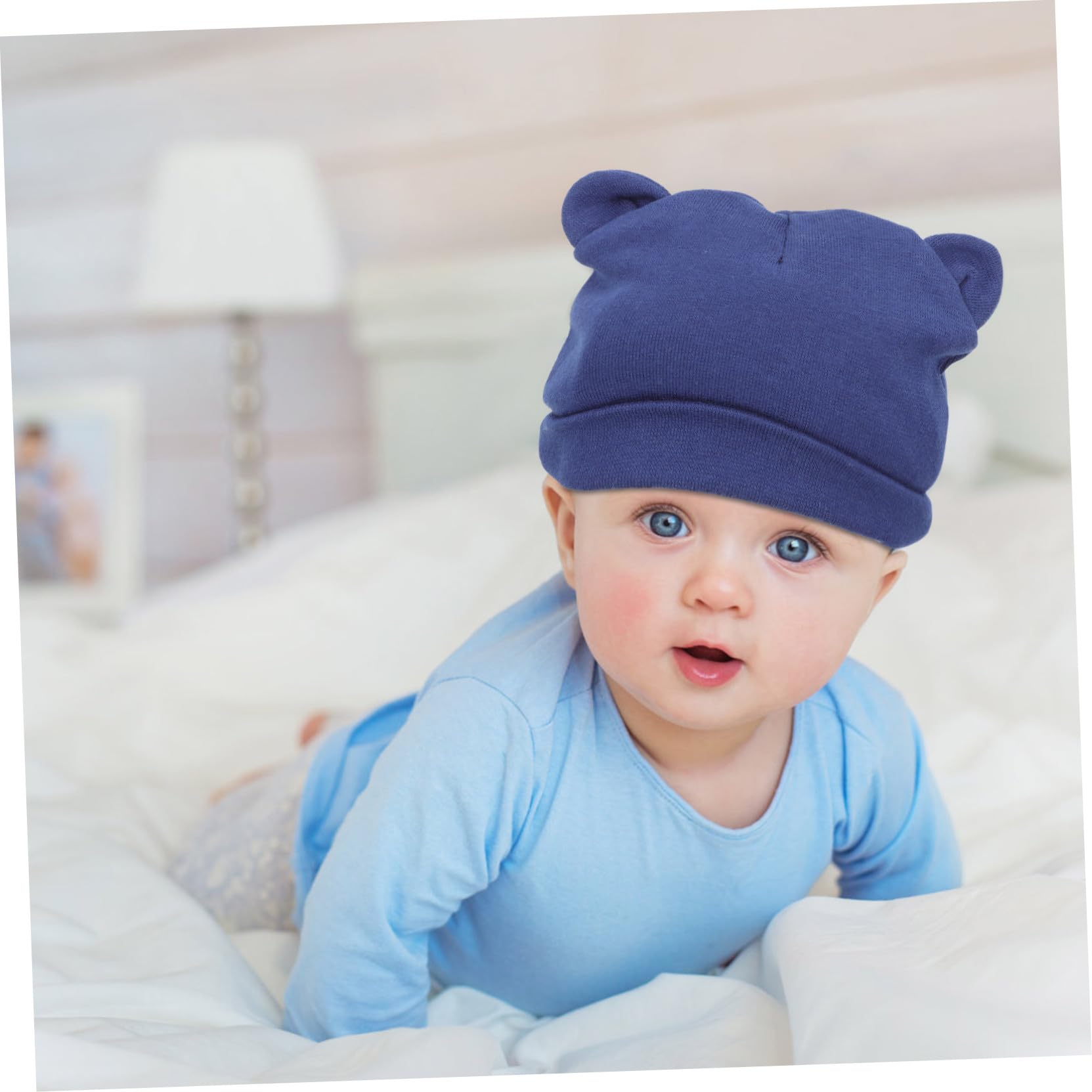 BESPORTBLE 2 Sätze Teiliges Mützen Mit Bärenohren Für Neugeborene Unisex Turban Hüte Jeansblau Gestreift Für Neugeborenen Fotos Sonnenschutz 6 Stück * 2