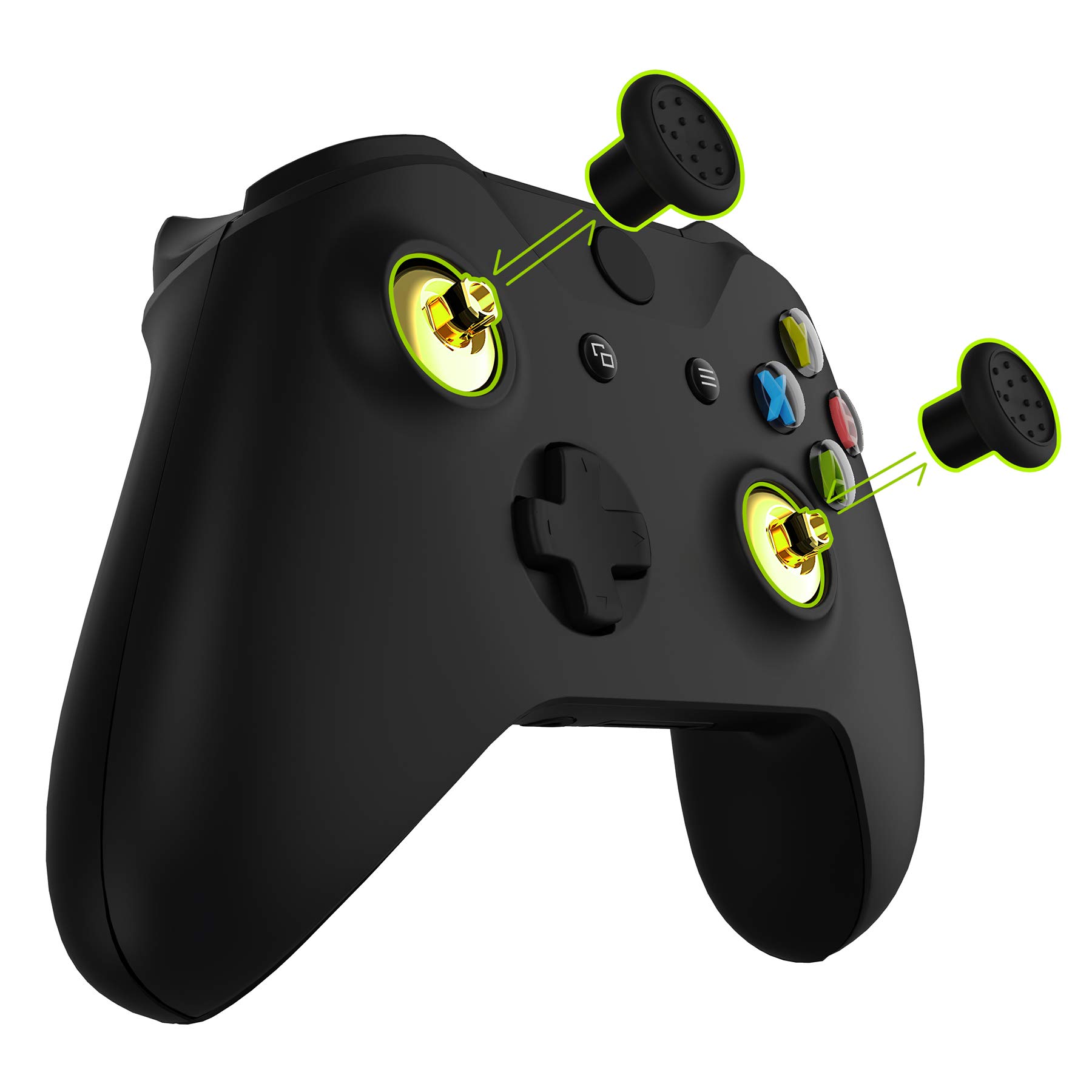 eXtremeRate Stick Analogique de Remplacement pour Xbox One Standard/X/S/Elite Manette, Joysticks Echangeable avec 3 Hauteurs Réglables, Compatible avec Xbox Series Manette, Chromé Doré