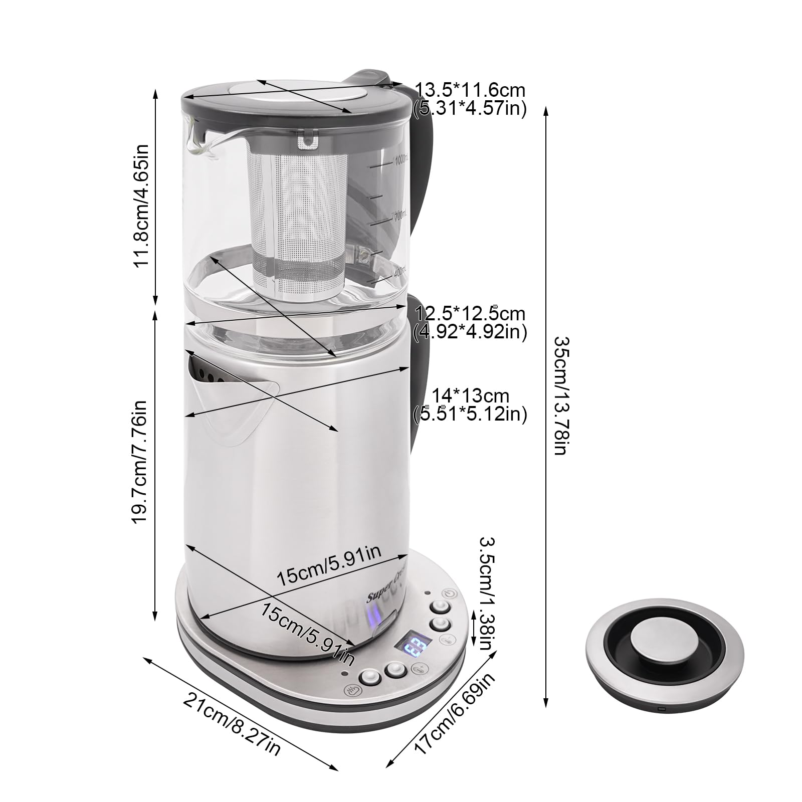 Bollitore elettrico in acciaio inox a LED con regolazione della temperatura/funzione di mantenimento al caldo, 2,5 + 1 l, doppio bollitore con beccuccio a forma di V, 1500 W SCT-4003