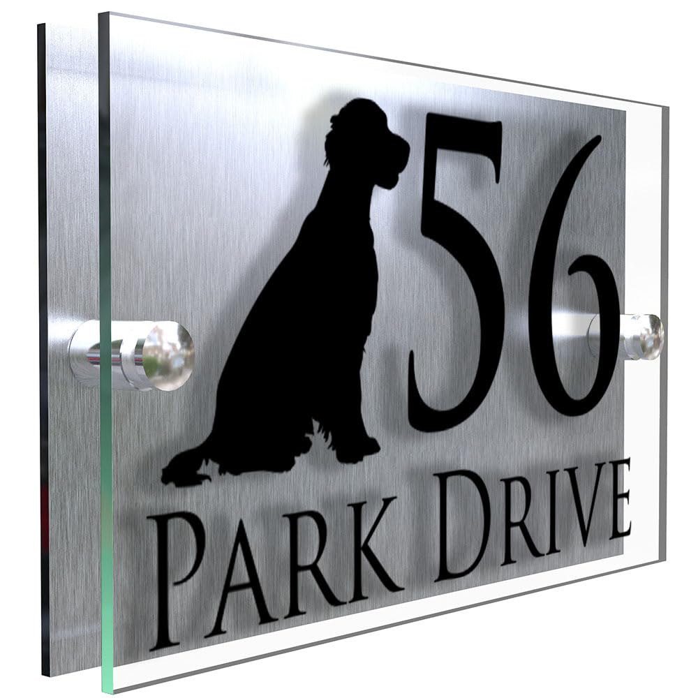 K Smart Sign | 200mm x 130mm | Personalised Dog Prestige Modern property house Dogs wall number address Any-Dog personalised plaque numbers signs fully personalised (Springer Spaniel)