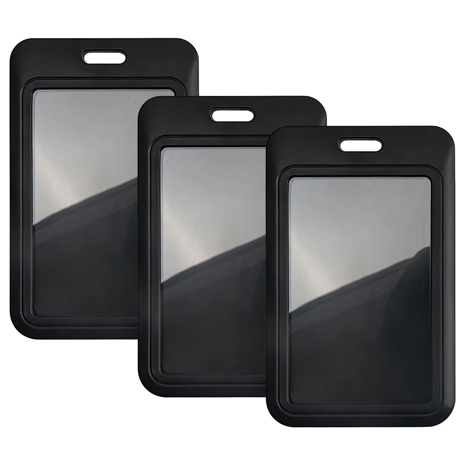 3 Pack ID Badge Holder Set,Double-Sided Horizontal Hard Plastic Case, Black Card Protector Pouch for School, Office, Credit Cards, Key Cards, Driver's Licenses,Passes,Durable and Secure