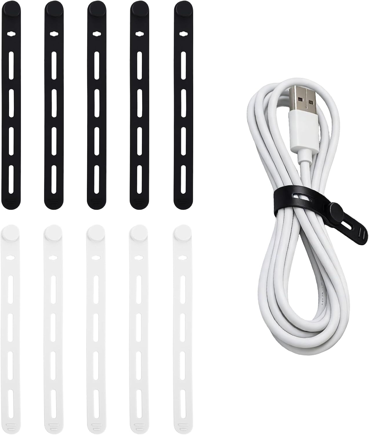 Indistar 10-Pack Reusable Silicone Cable Ties, High-Elasticity Wire Earphone Cord Organizer Fasteners, Home & Travel Charging Cable Storage Accessories
