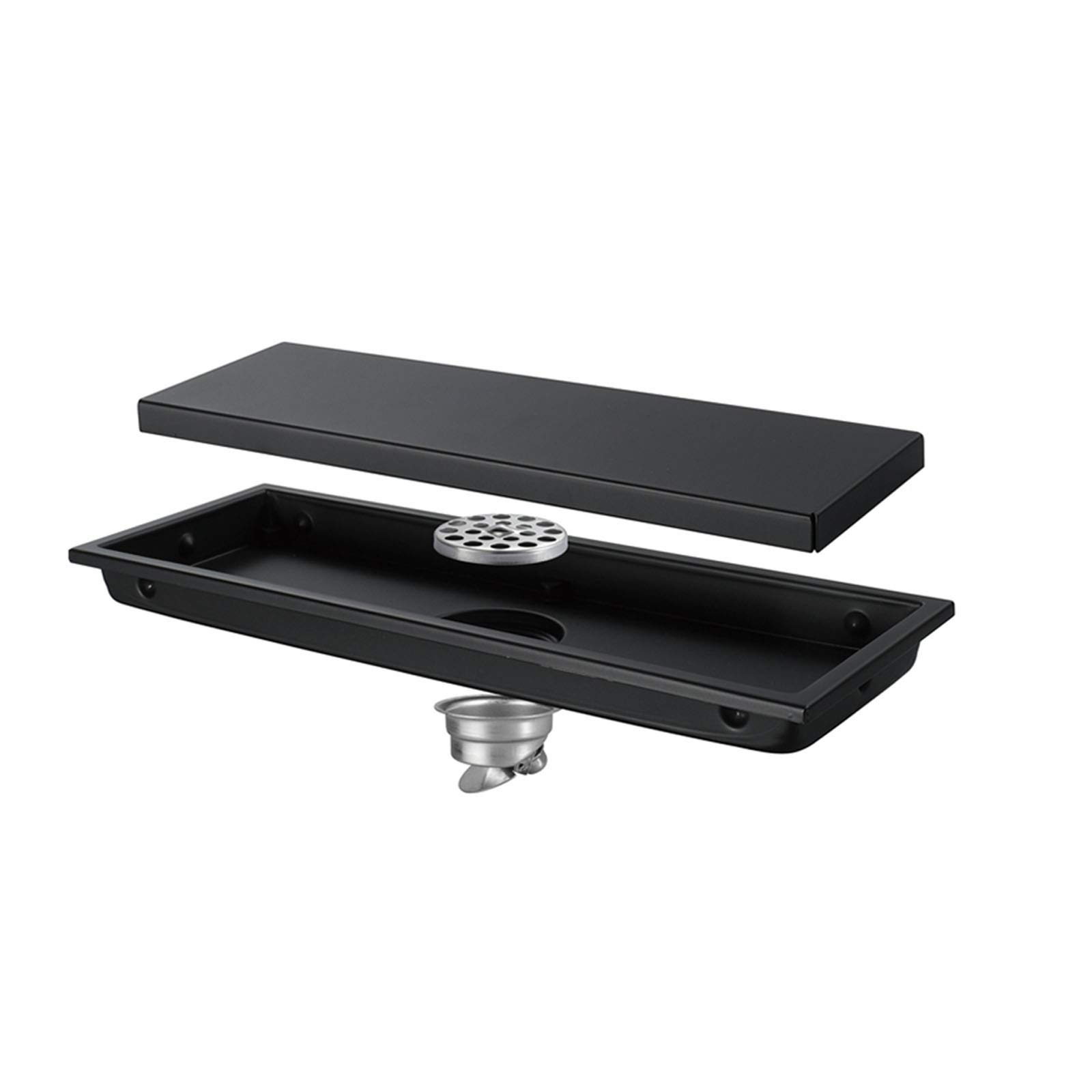KSTYLE Desagüe Lineal de Acero Inoxidable para Suelo, Ducha de baño, Inodoro, desagües antiolor, Inserto de azulejo, 30x11 cm,Negro