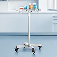 Vista 8 de VEVOR Mayo Stand, Bandeja Mayo de Acero Inoxidable, Capacidad de Carga hasta 36 libras, Altura Ajustable 31.9"-55", Bandeja Médica con Ruedas