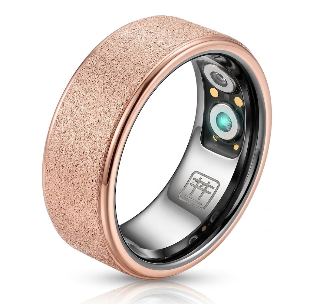 Bague Connectée Smart Ring Dorée - Suivi de Forme, Analyse du Sommeil, Fréquence Cardiaque et Activité Quotidienne - Bague Intelligente Fitness avec Boîtier de Charge Sans Fil - iOS & Android