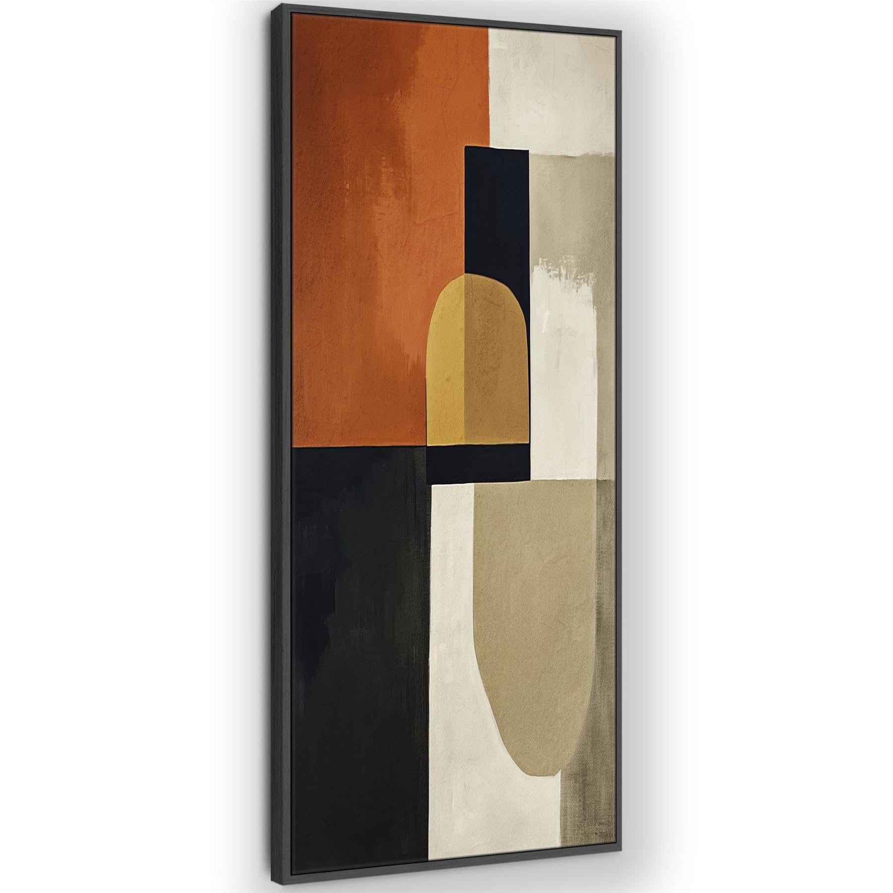Wallfillers Orange Tall Vertical Rust Framed Upright Canvas Artwork Mid Century (52 X 143Cm)