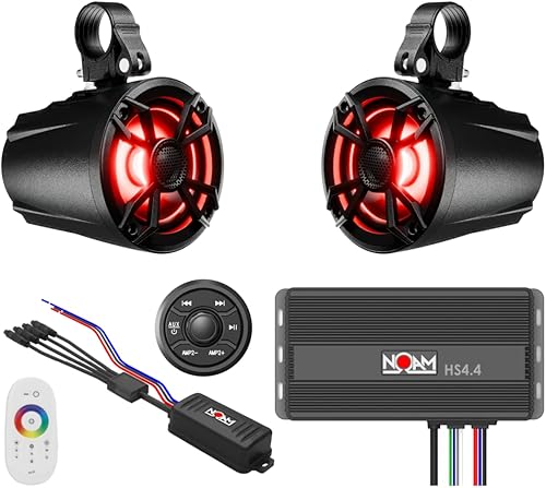 Miniatura 1 de NOAM NUTV5 - Kit de sistema estéreo marino ATV/carrito de golf/UTV, con 2 altavoces de torre de luz LED impermeables, controlador resistente a la