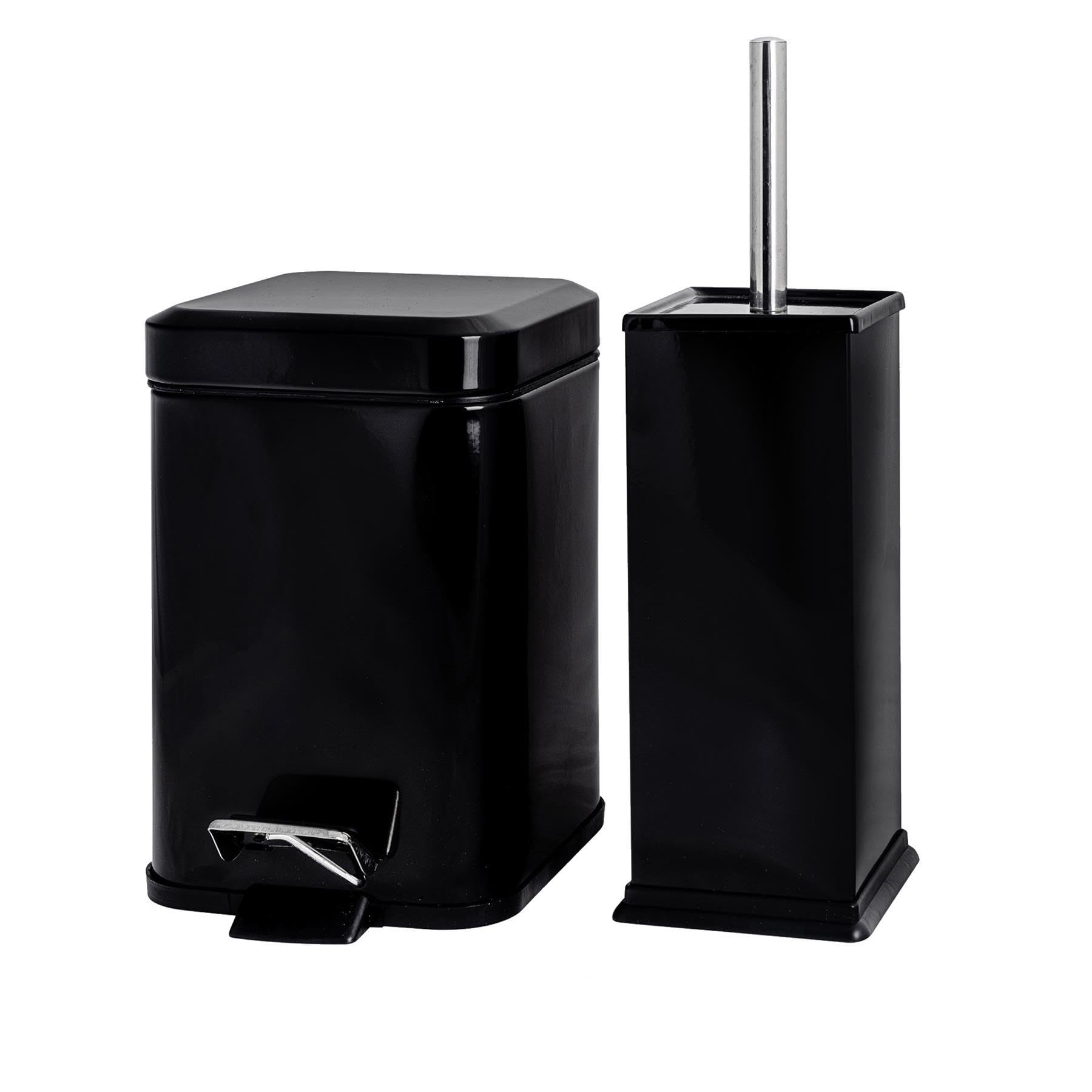 Harbour Housewares Black Square Toilet Brush & Bin Set